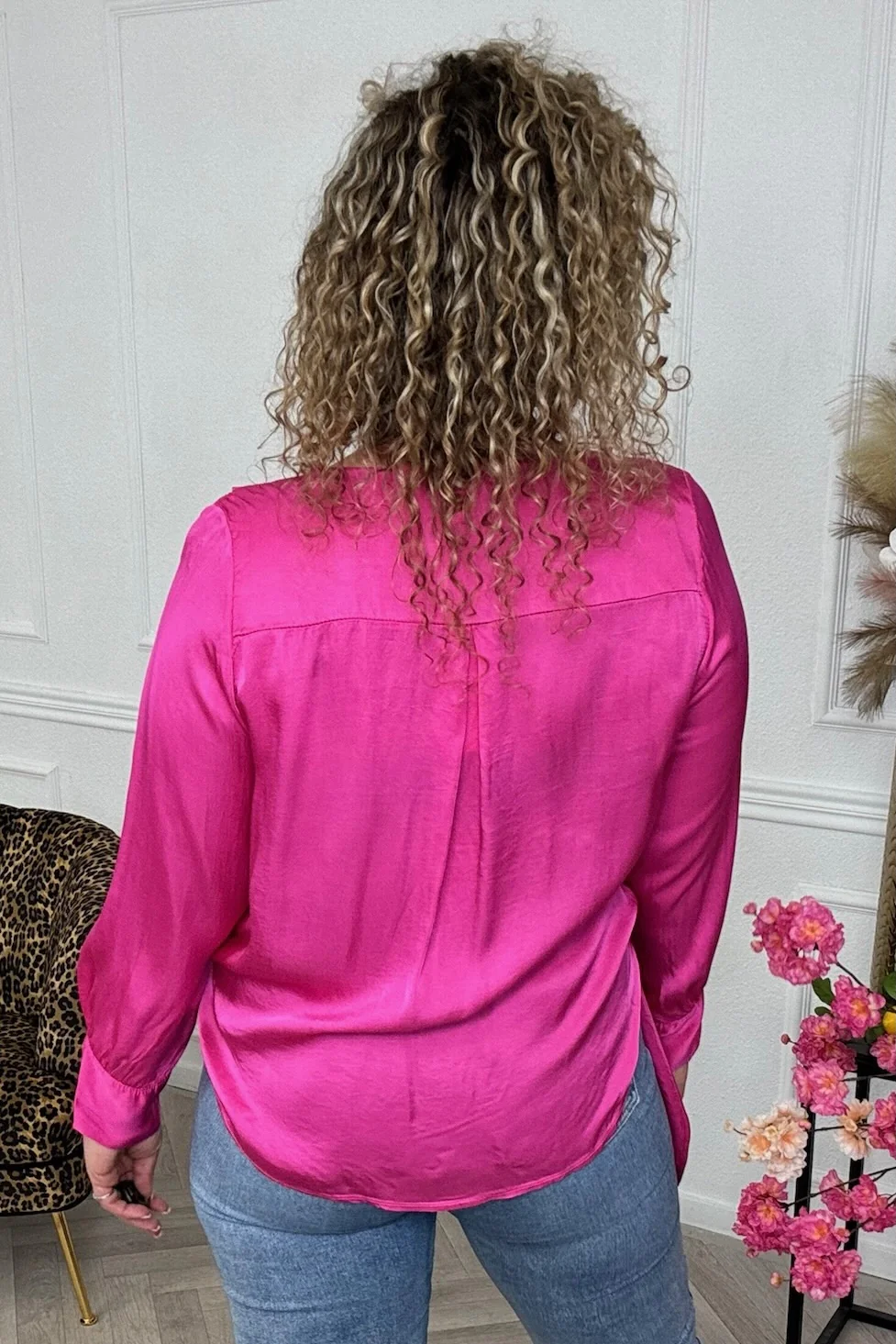 Silky Wrap Blouse - Fuchsia - Image 2