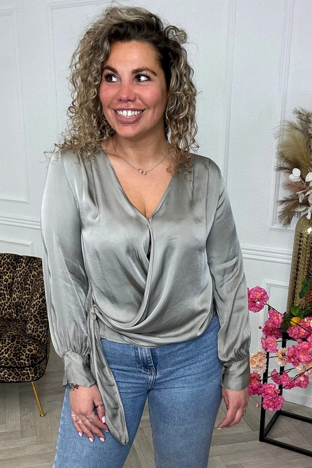 Silky Wrap Blouse - Grey