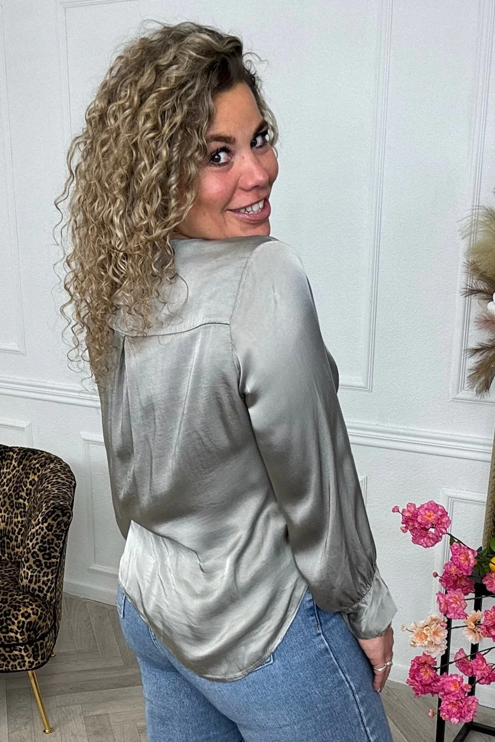 Silky Wrap Blouse - Grey - Image 2