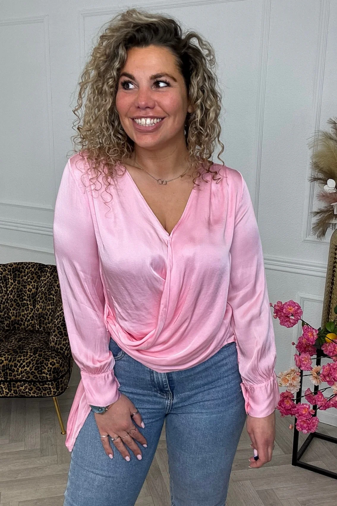 Silky Wrap Blouse - Light Pink