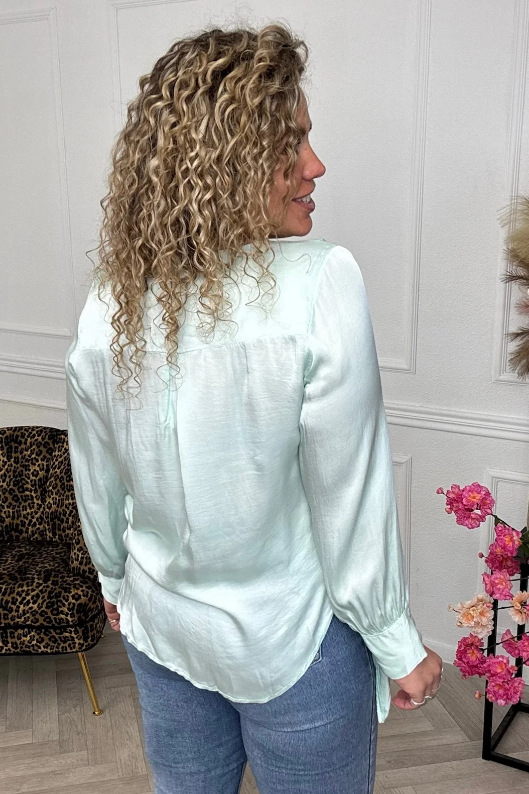 Silky Wrap Blouse - Mint - Image 2
