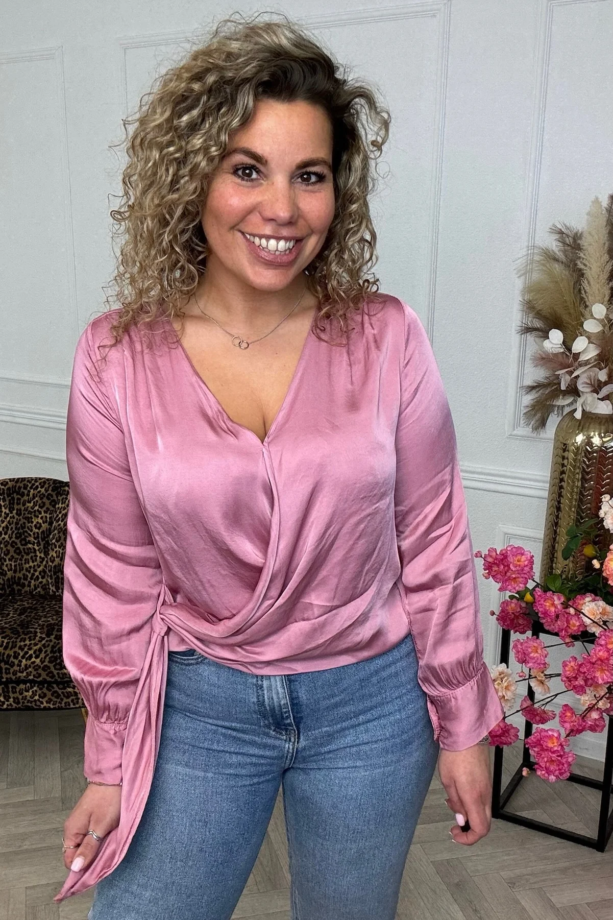Silky Wrap Blouse - Old Pink