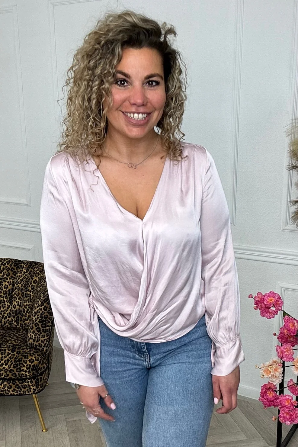 Silky Wrap Blouse - Pastel Pink