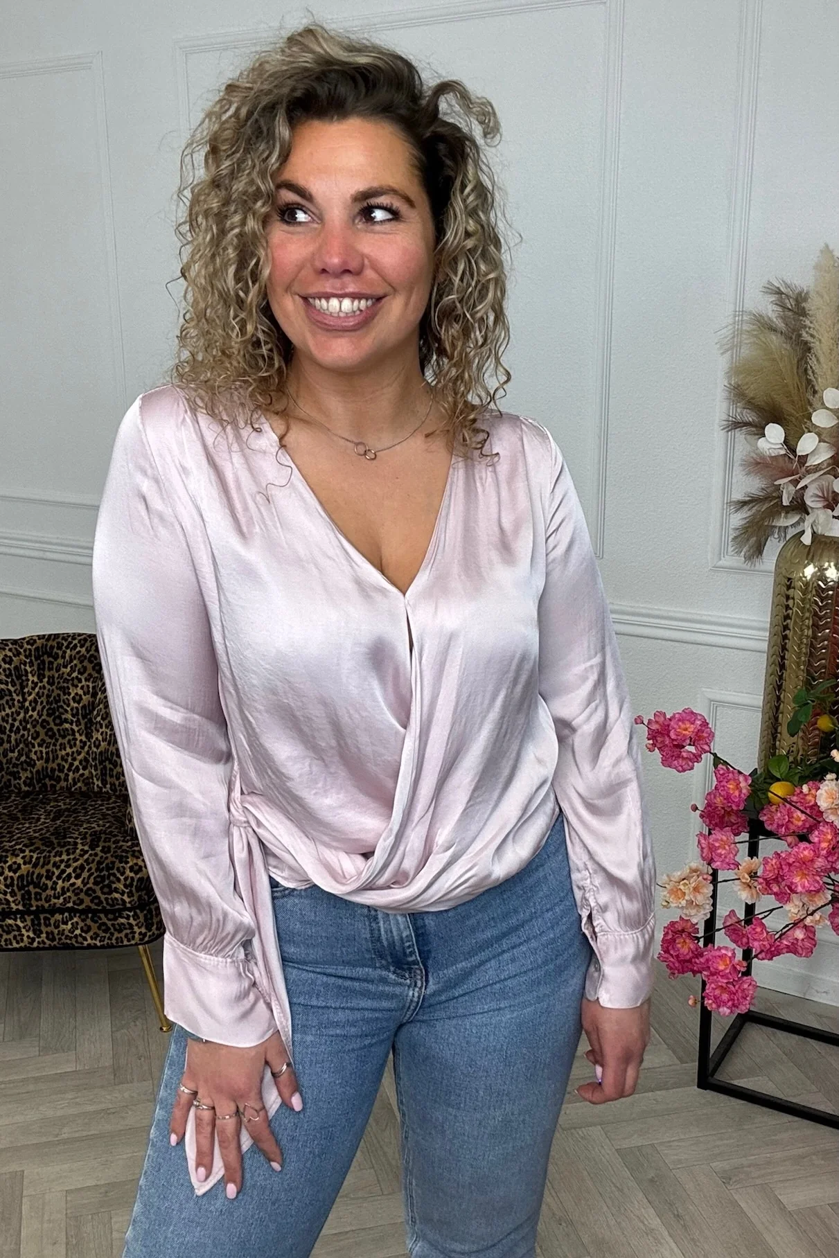 Silky Wrap Blouse - Pastel Pink - Image 2
