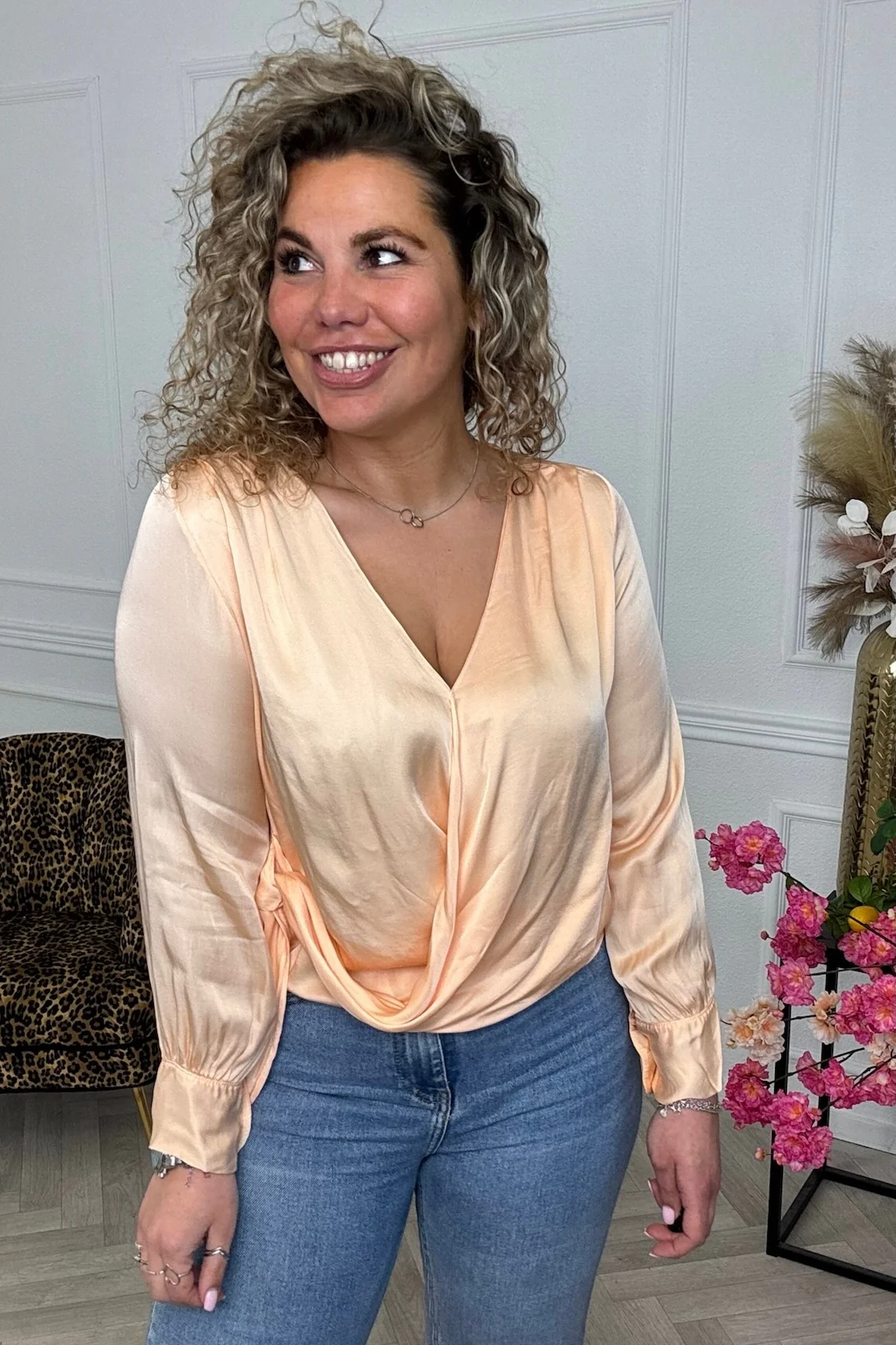 Silky Wrap Blouse - Peach