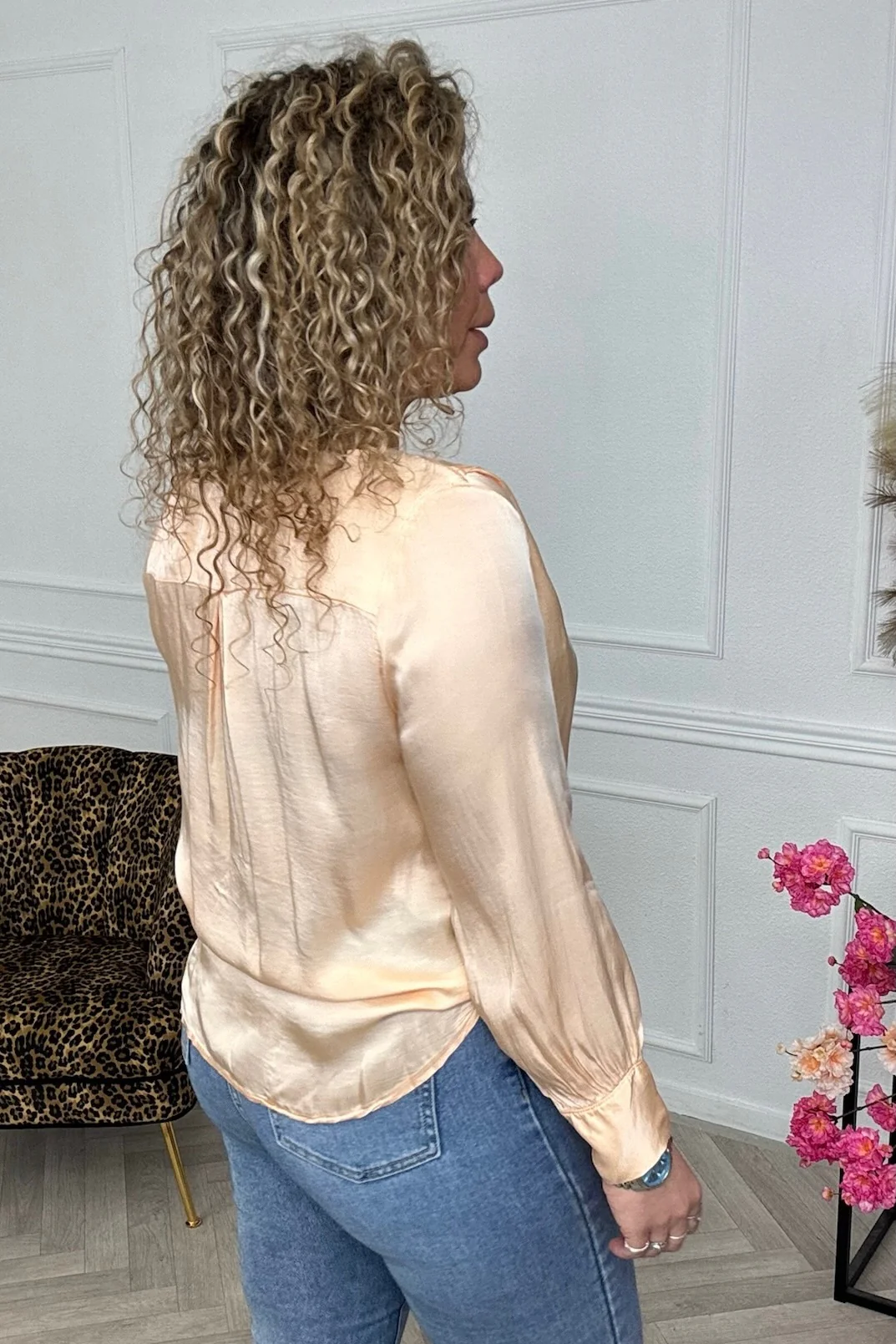 Silky Wrap Blouse - Peach - Image 2