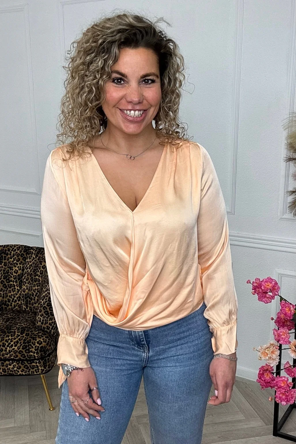 Silky Wrap Blouse - Peach - Image 3