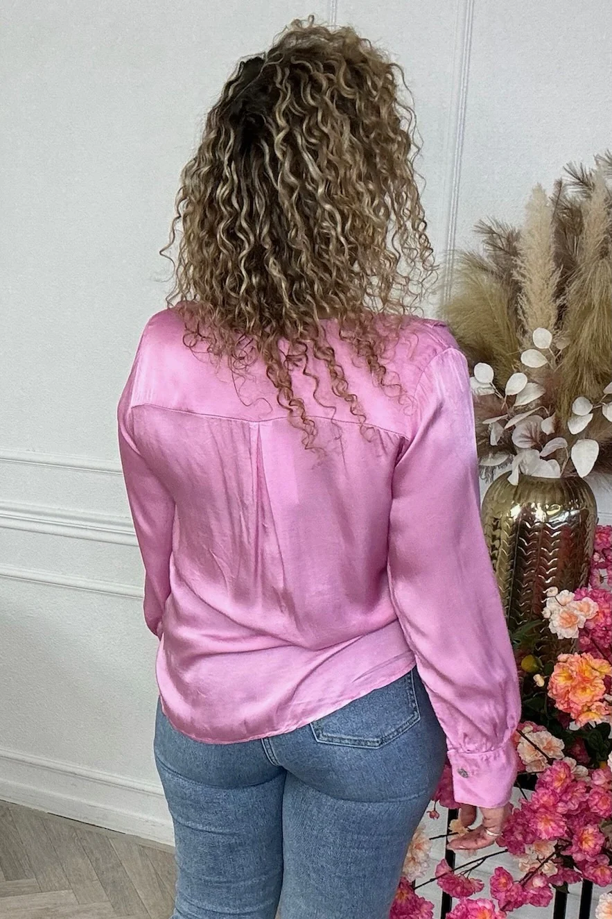 Silky Wrap Blouse - Sugar Pink - Image 3