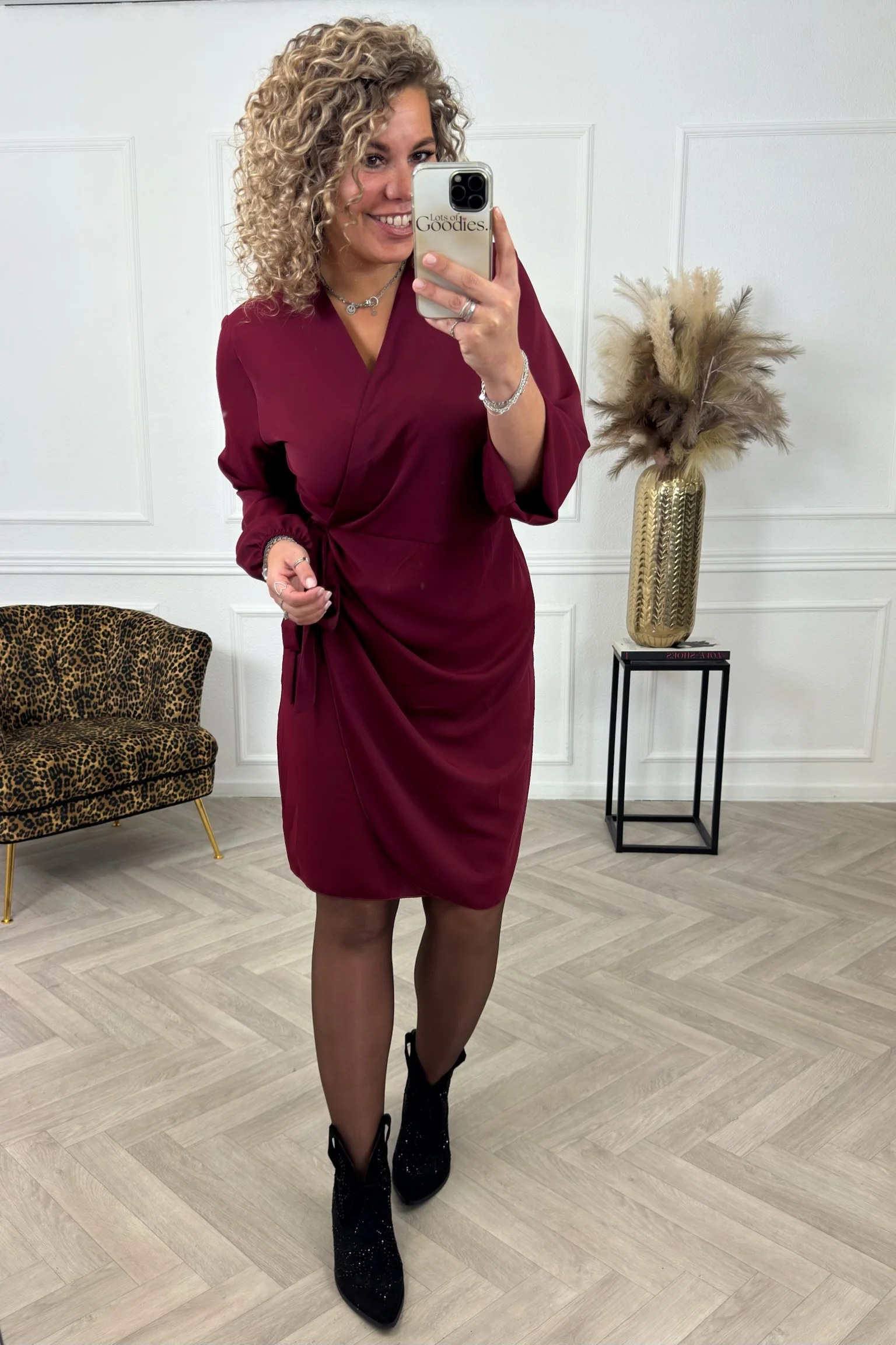 Silky Wrap Dress - Bordeaux - Image 5