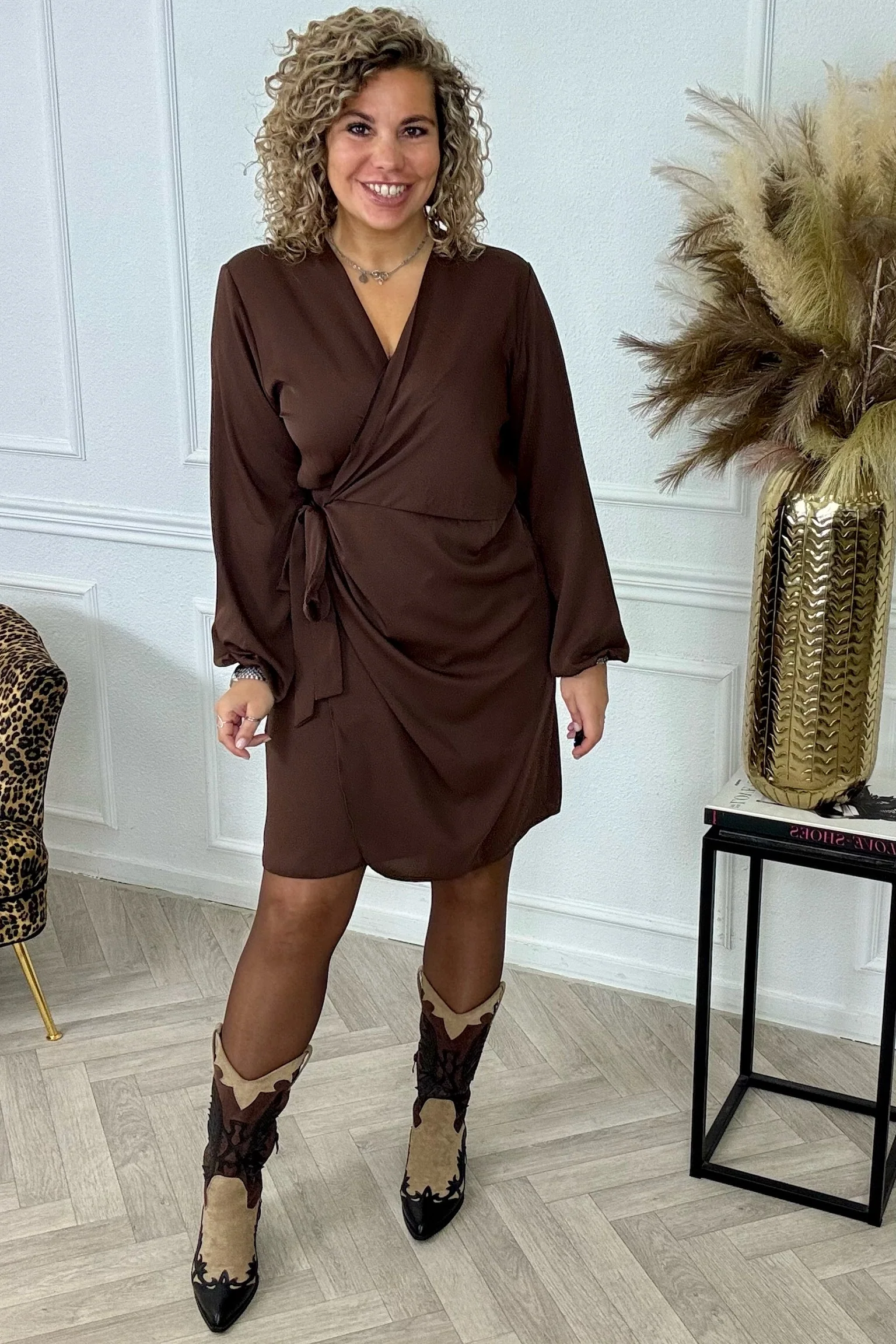 Silky Wrap Dress - Brown