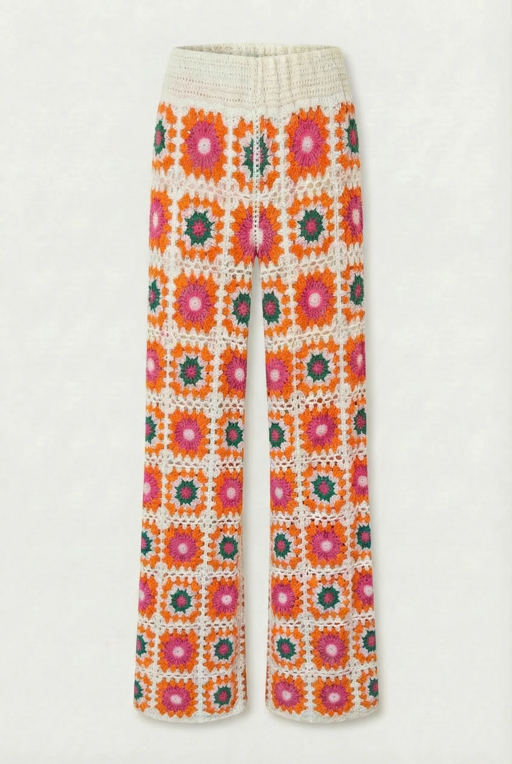 Simone Crochet Pants - Green/Orange