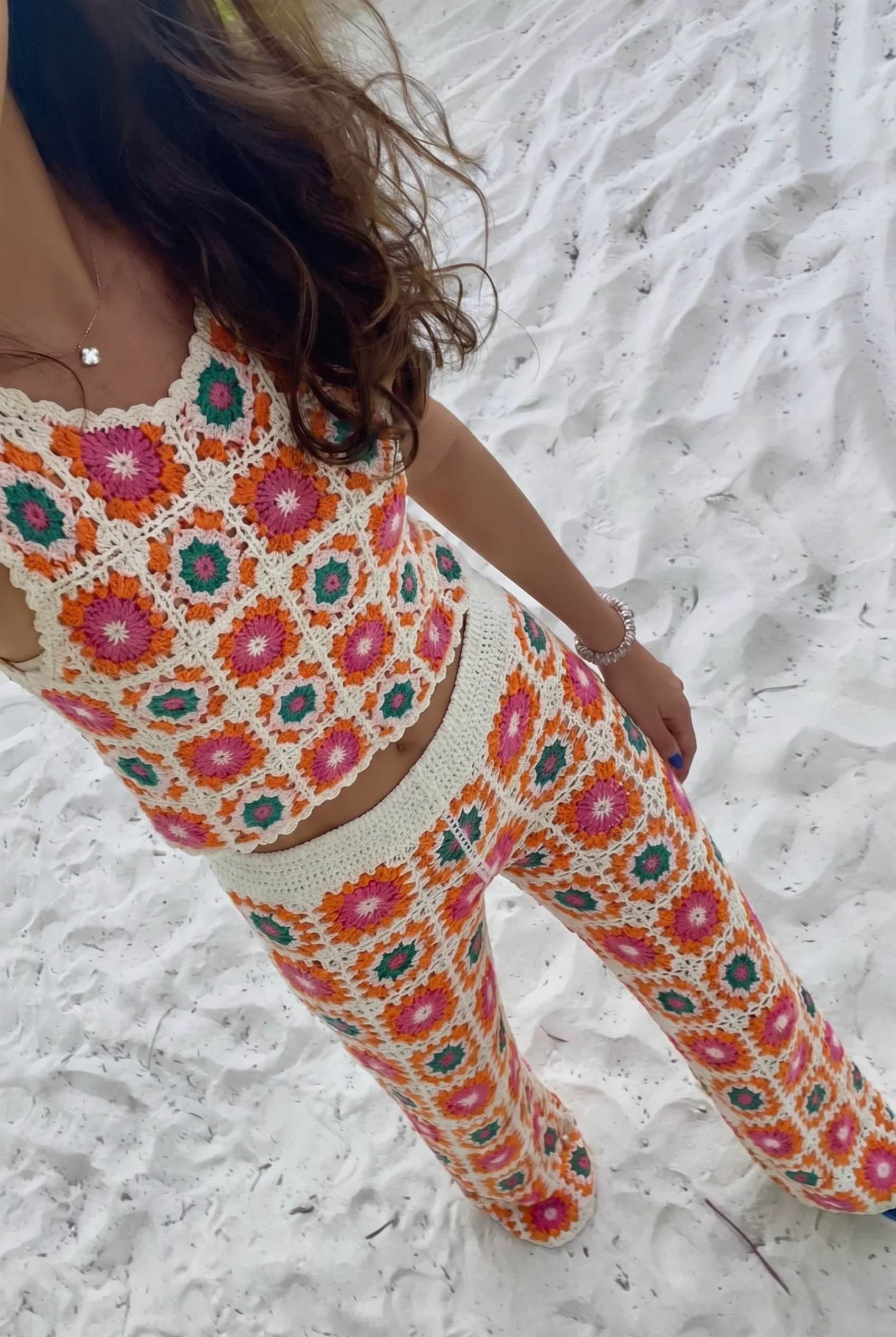Simone Crochet Pants - Green/Orange - Image 3