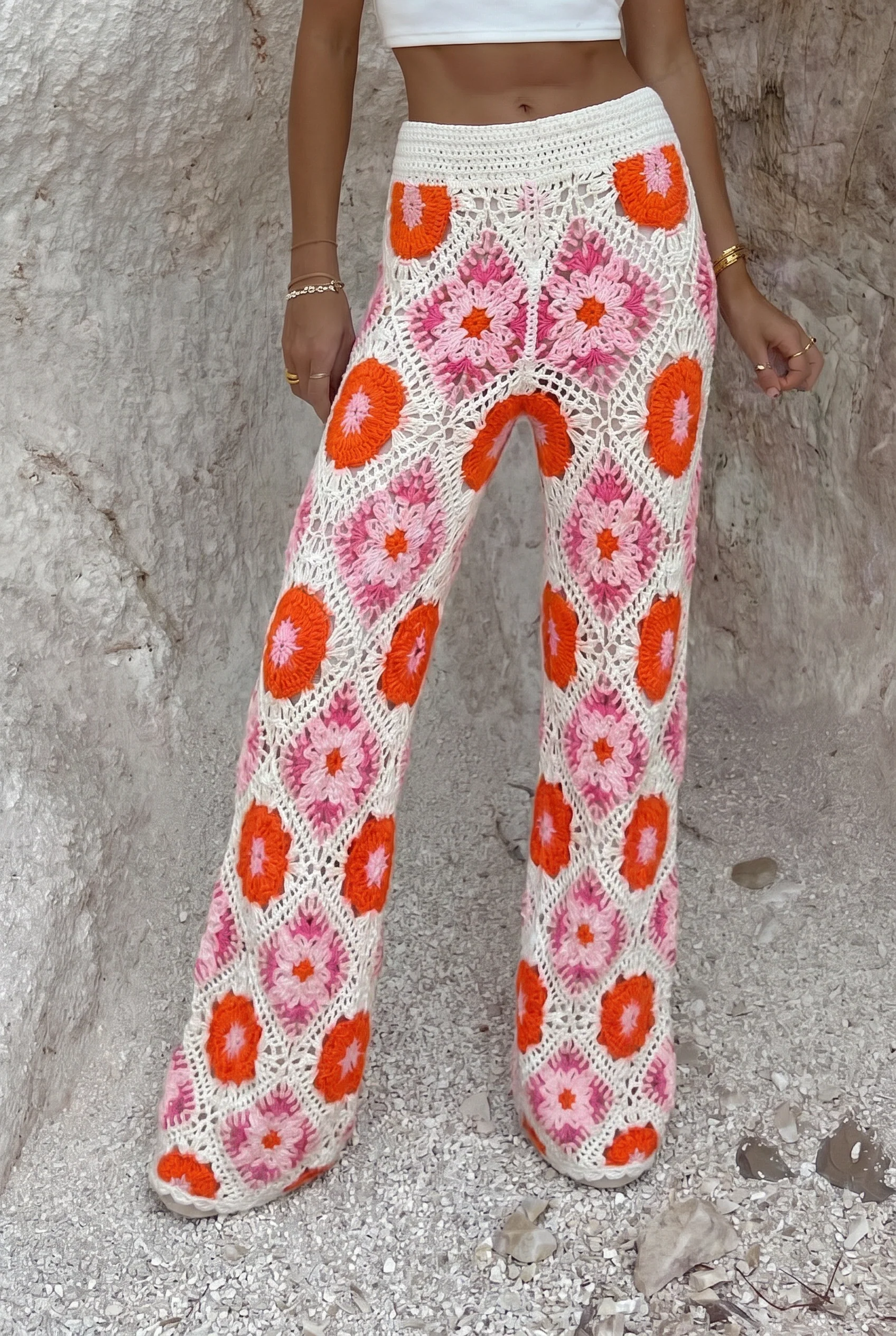 Simone Crochet Pants - Pink/Orange - Image 3