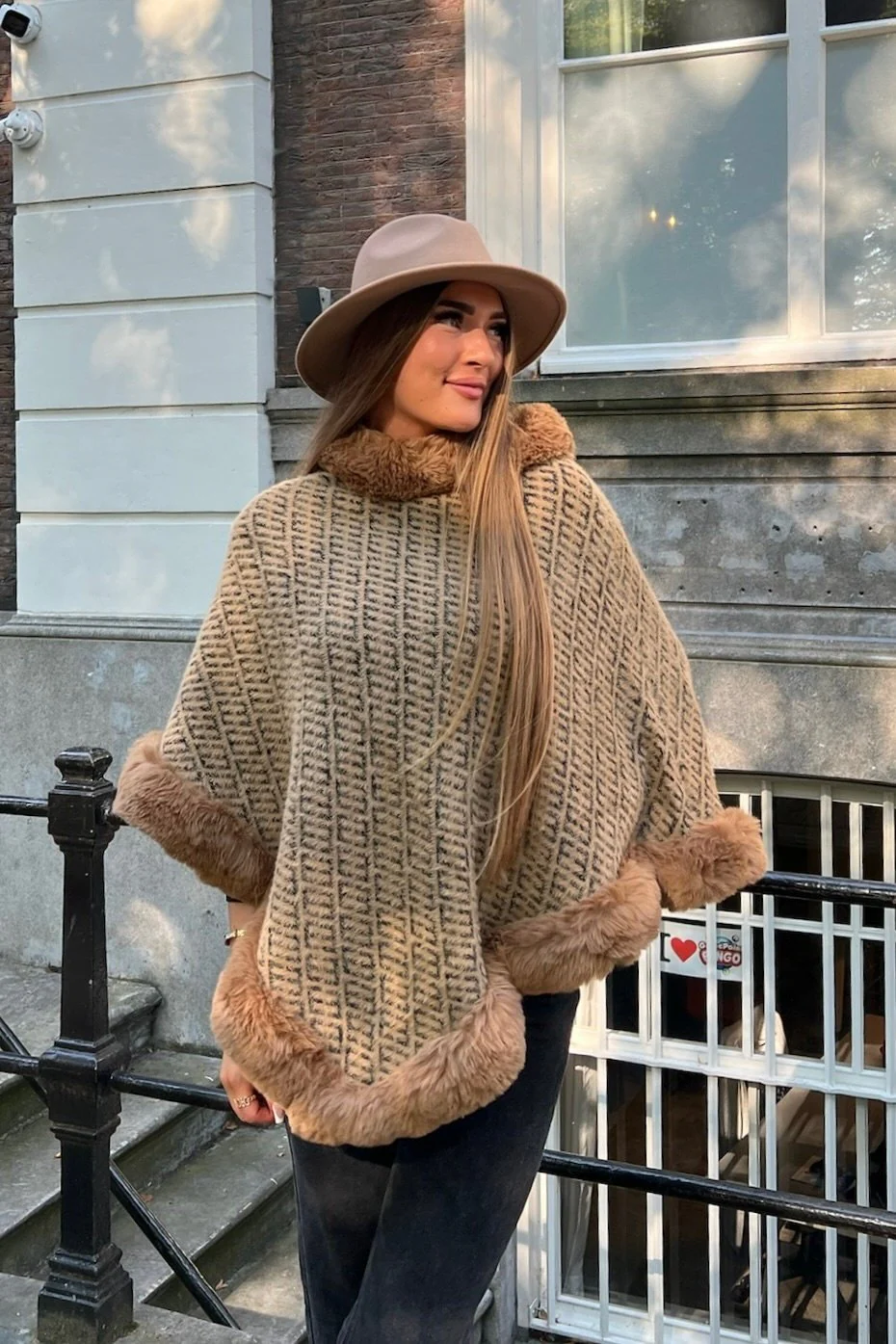 Small Maze Poncho -  Camel/Black