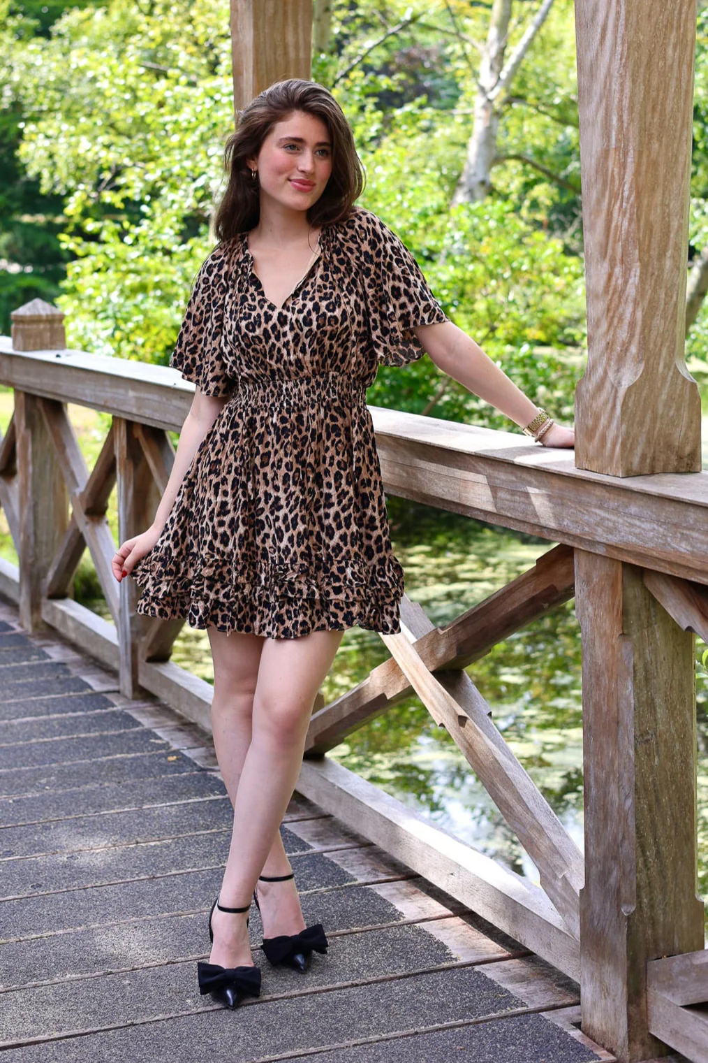 Smocked Leopard Dress - Brown