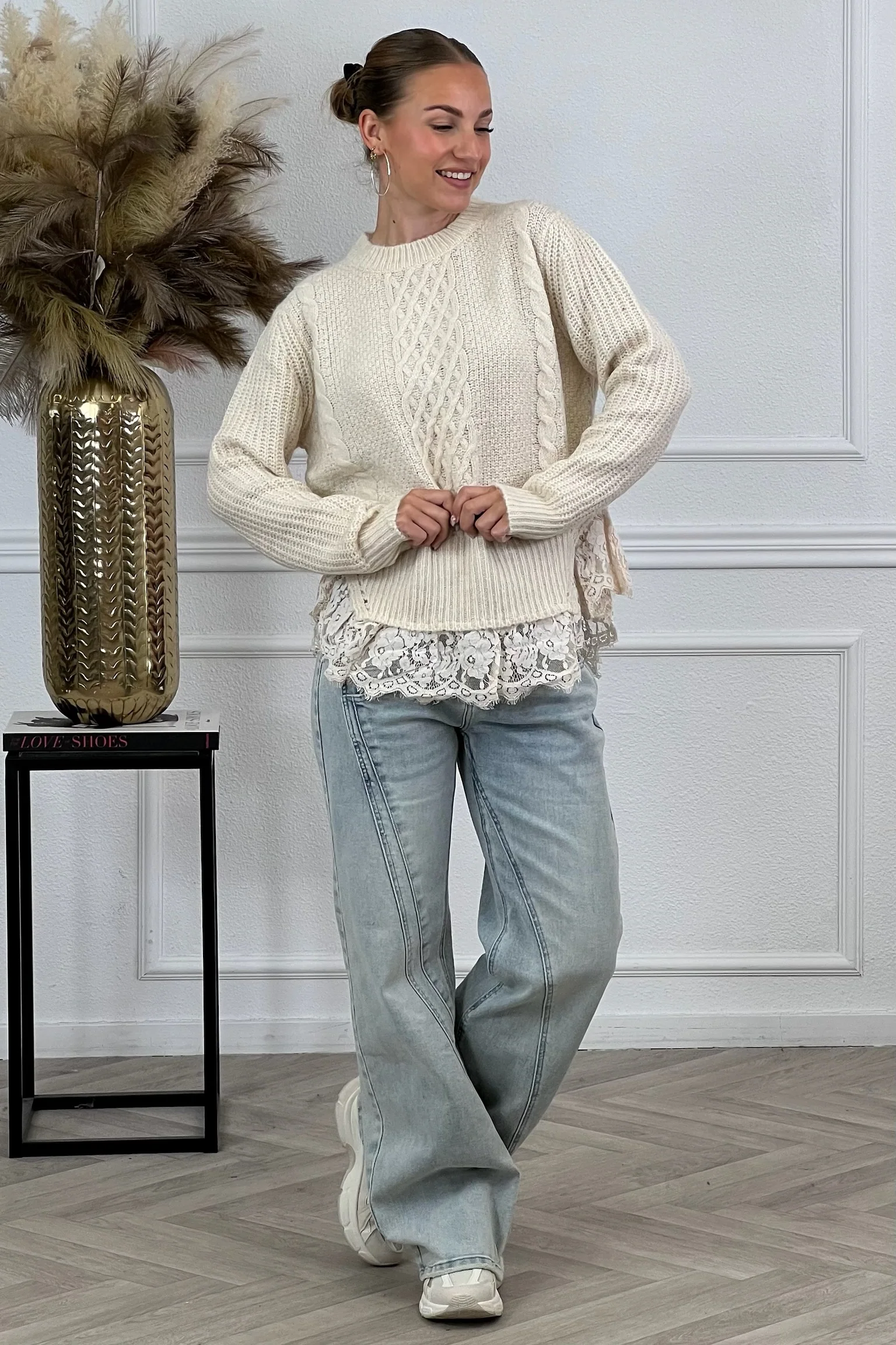 Sofie Lace Sweater - Beige - Image 3