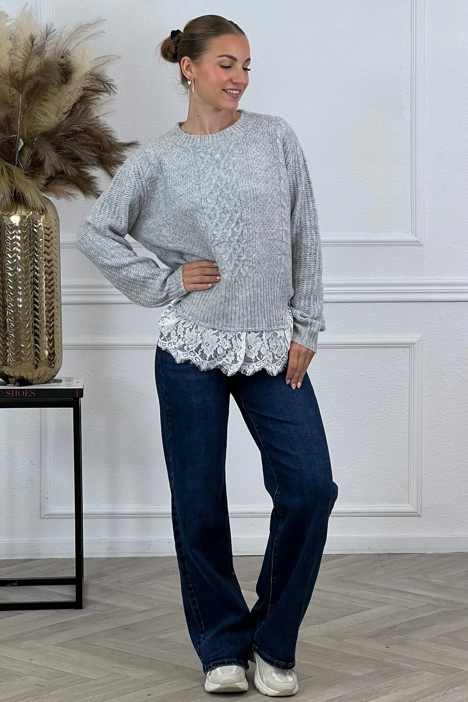 Sofie Lace Sweater - Grey - Image 3
