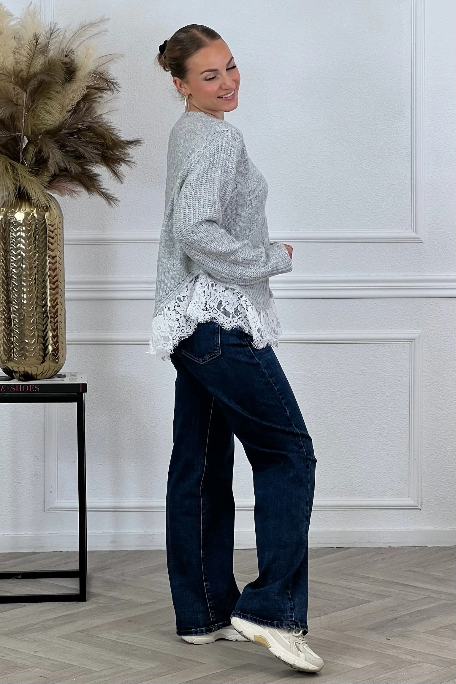 Sofie Lace Sweater - Grey - Image 4