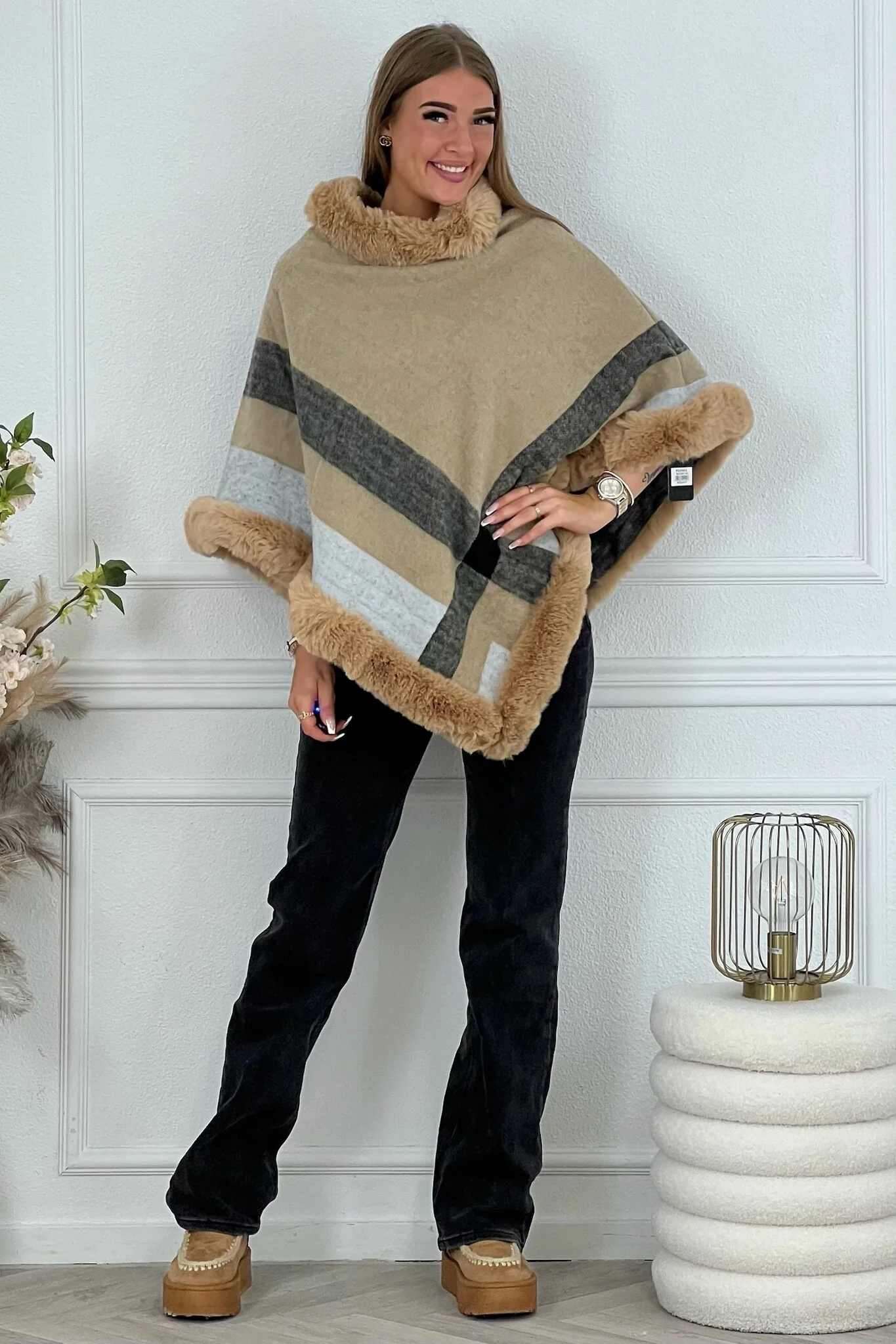 Soft Spring Poncho - Camel/Black - Image 2