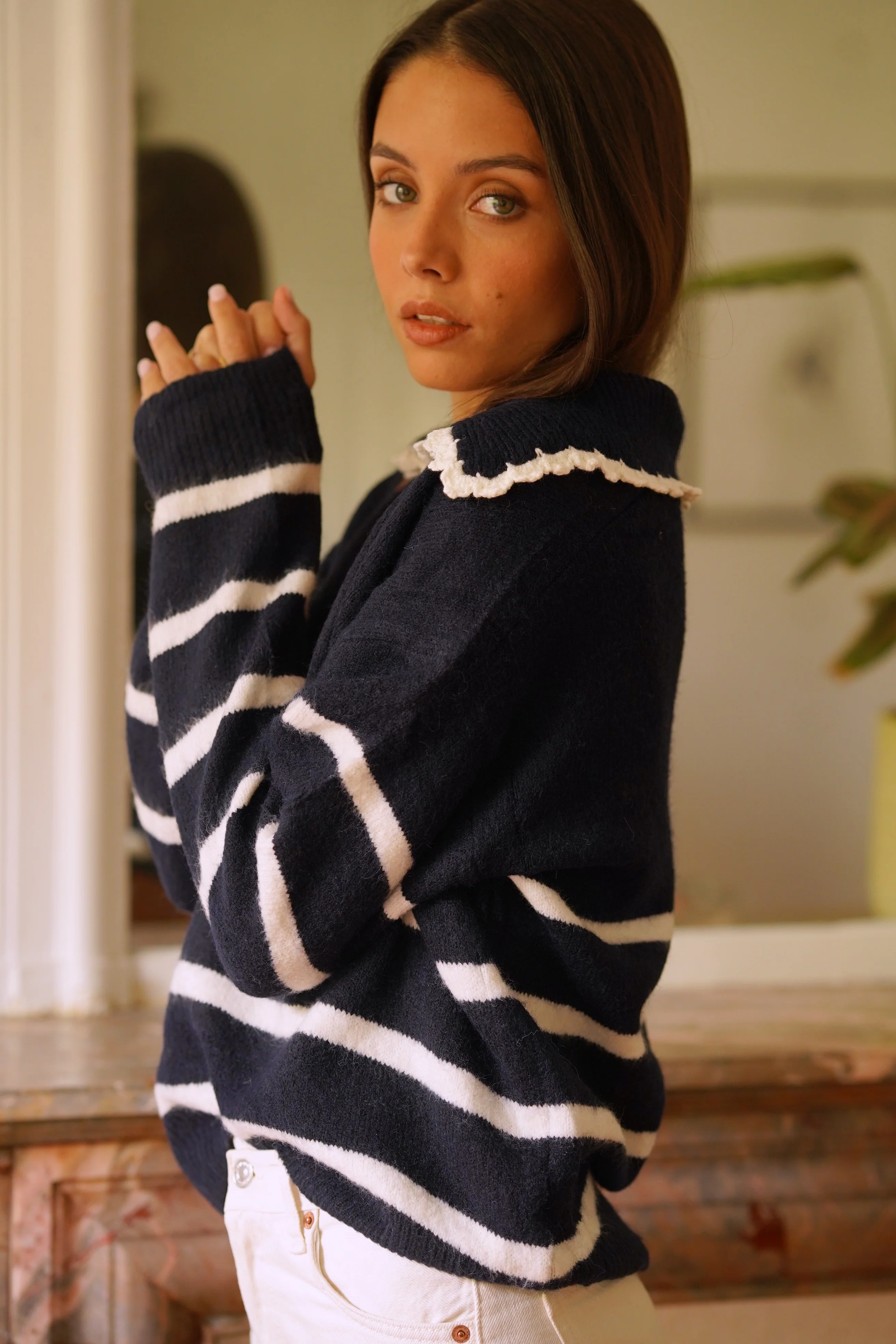 Solange Striped Sweater - Navy/White - Image 5