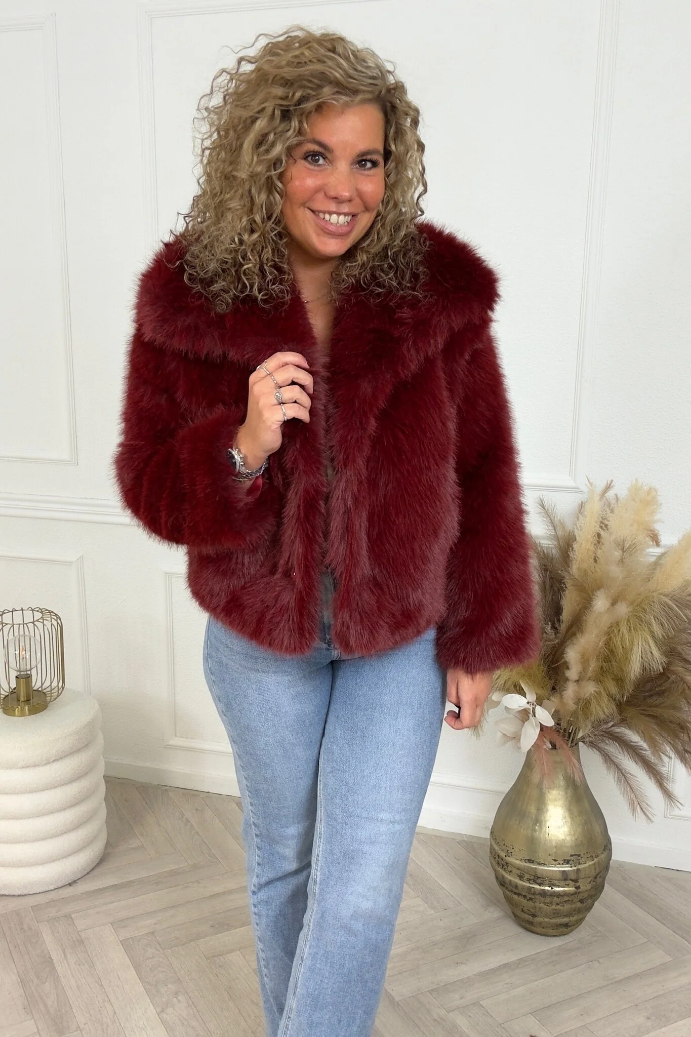 Sophia Fake Fur Coat - Burgundy - Image 4