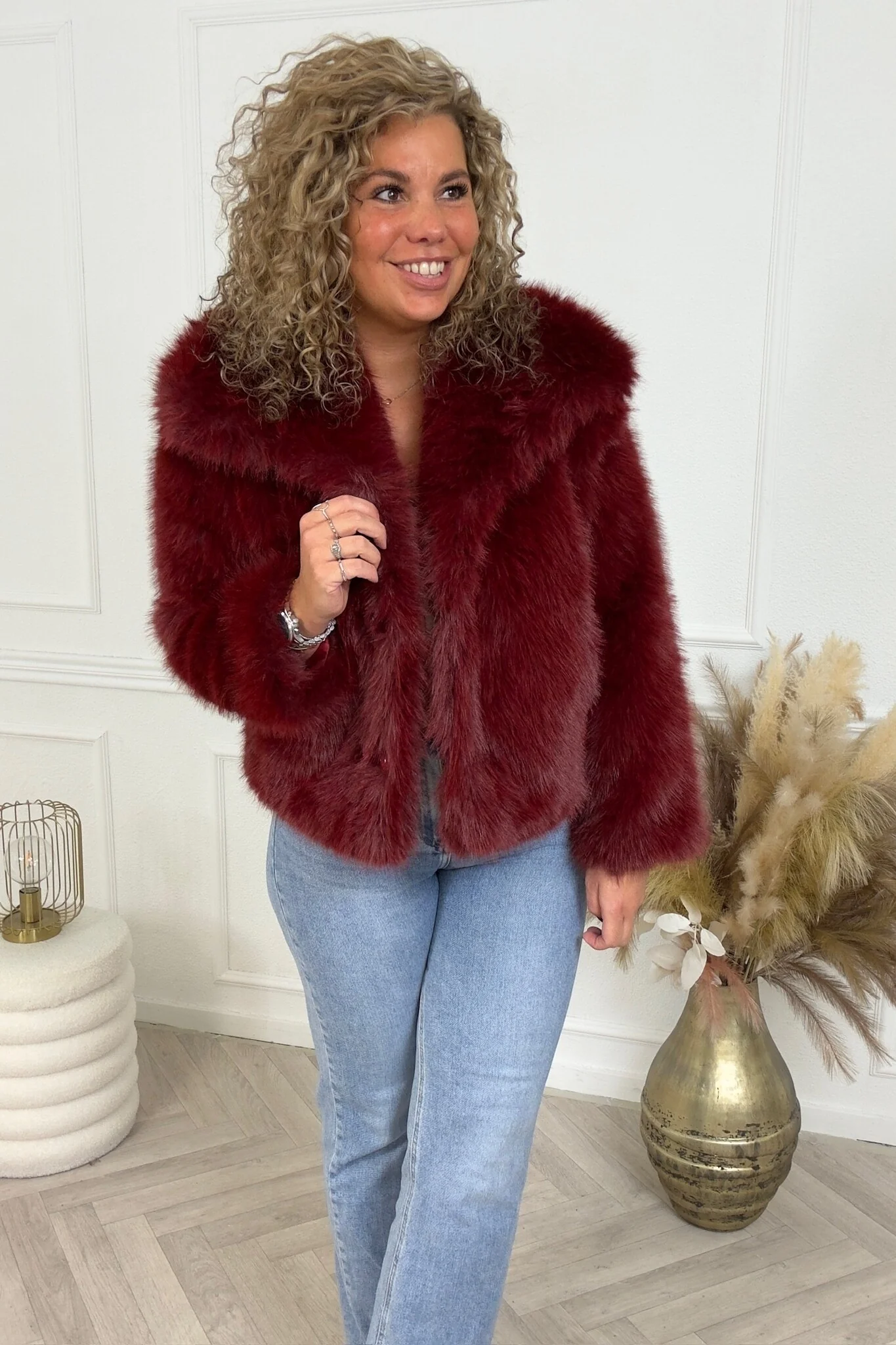 Sophia Fake Fur Coat - Burgundy - Image 5