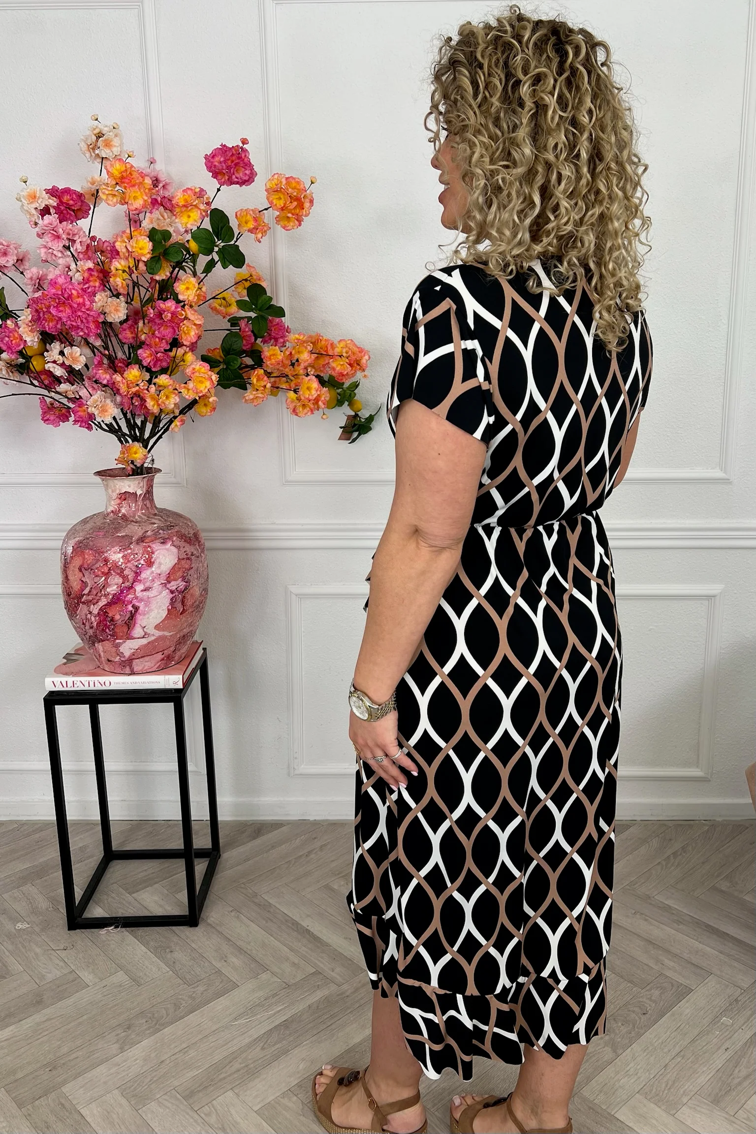 Spanish Teardrop Ruffle Dress - Black/White/Brown - Image 3