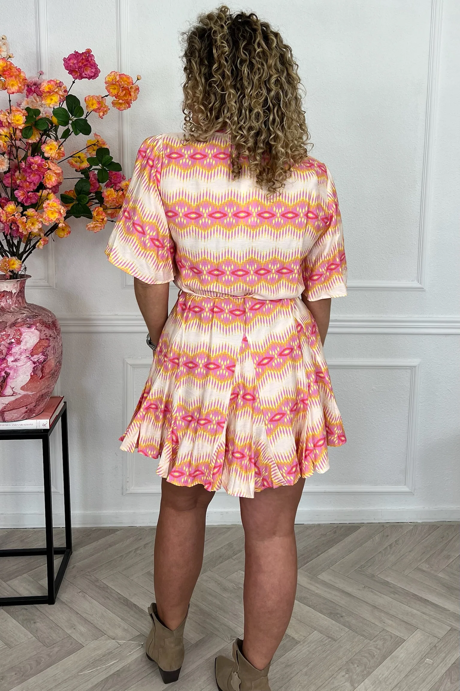 Stella Ruffle Dress - Red/Beige/Pink - Image 2
