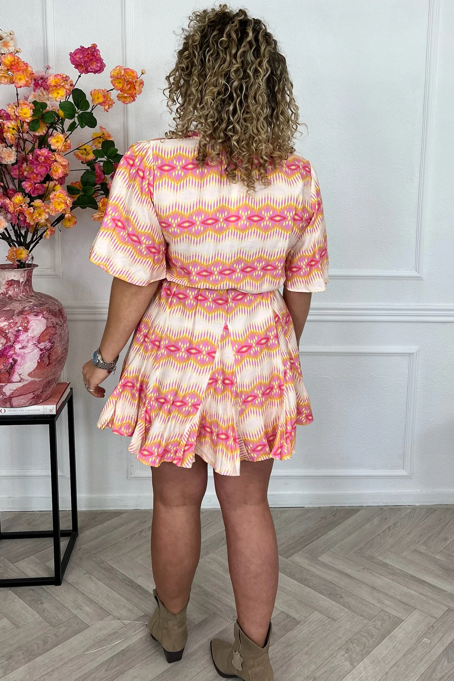 Stella Ruffle Dress - Red/Beige/Pink - Image 3
