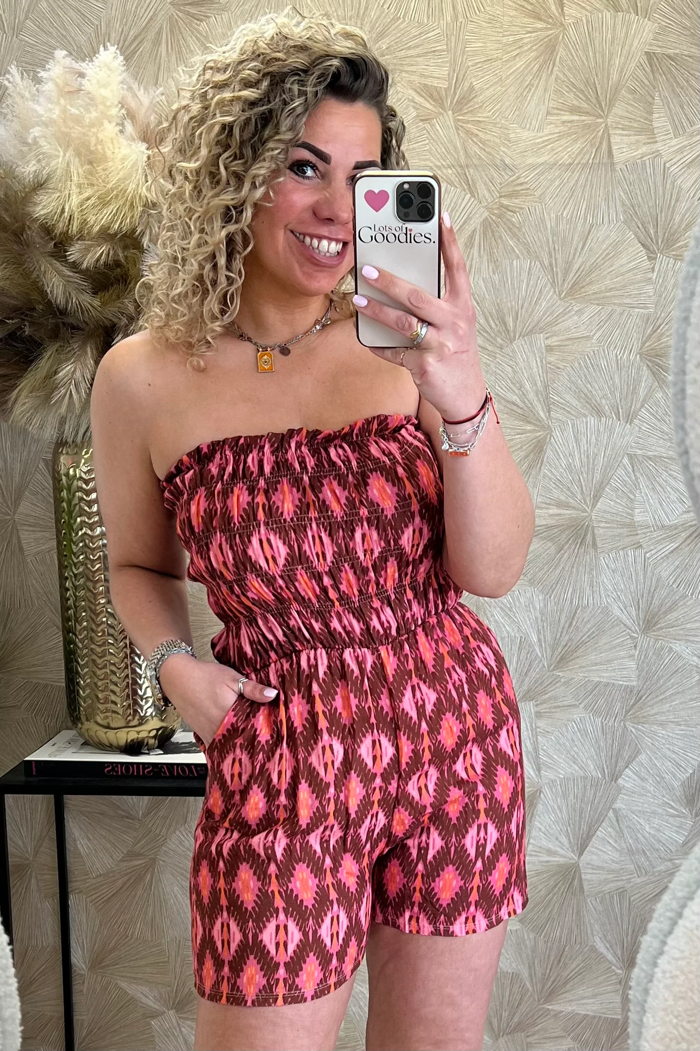 Strapless Summer Bohemian Jumpsuit - Bordeaux/Pink