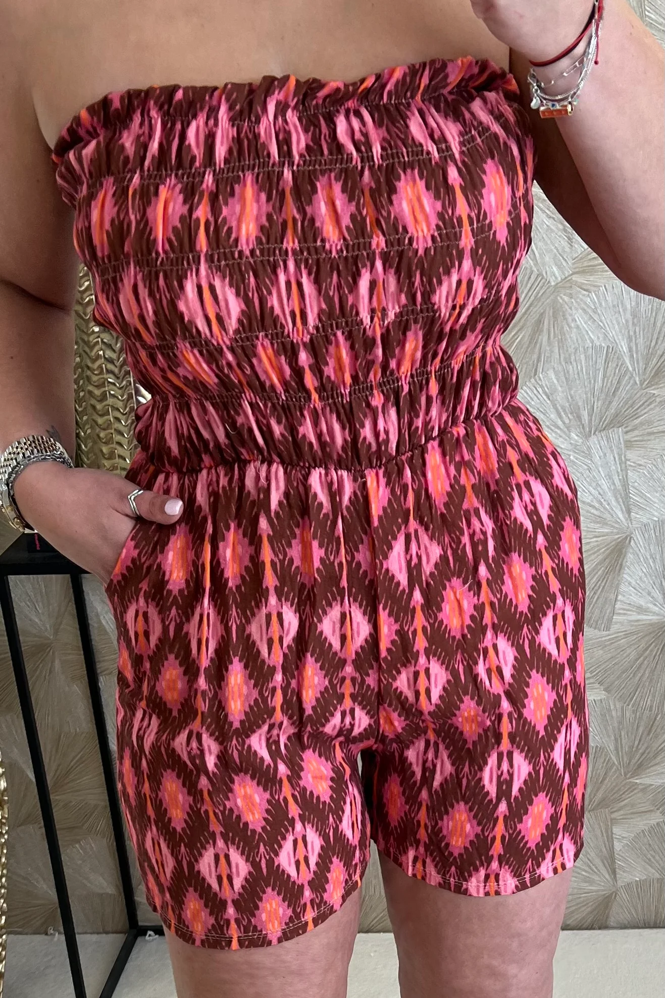 Strapless Summer Bohemian Jumpsuit - Bordeaux/Pink - Image 2