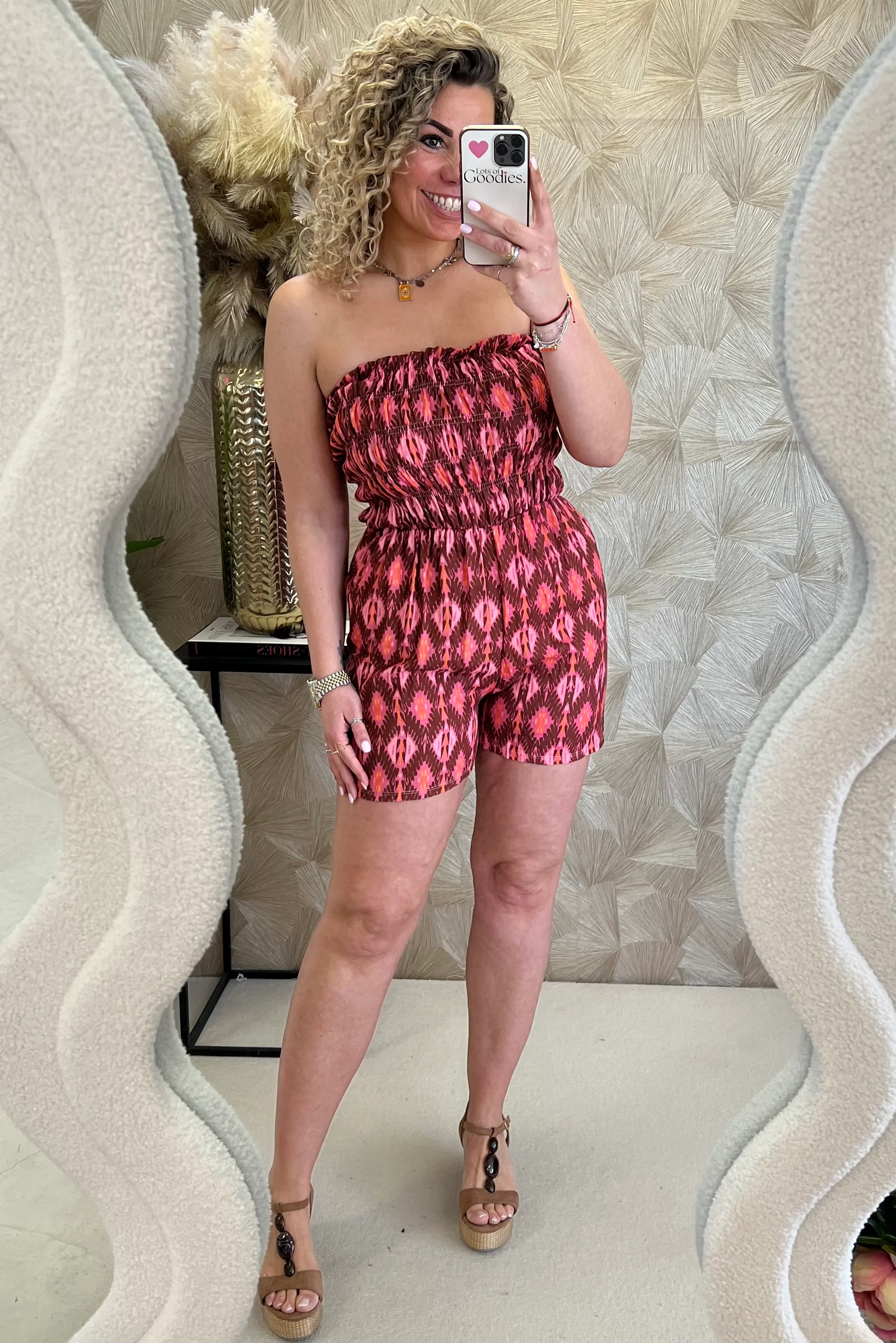 Strapless Summer Bohemian Jumpsuit - Bordeaux/Pink - Image 3