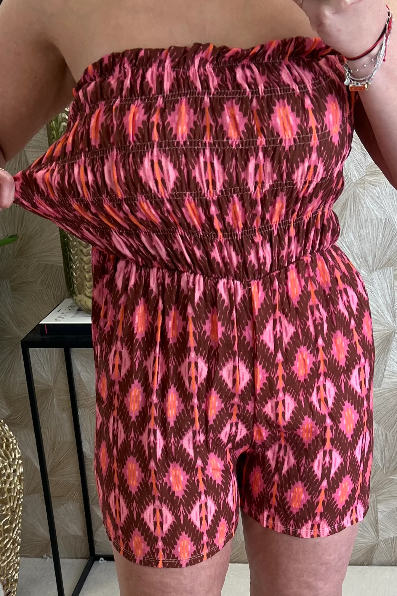 Strapless Summer Bohemian Jumpsuit - Bordeaux/Pink - Image 4