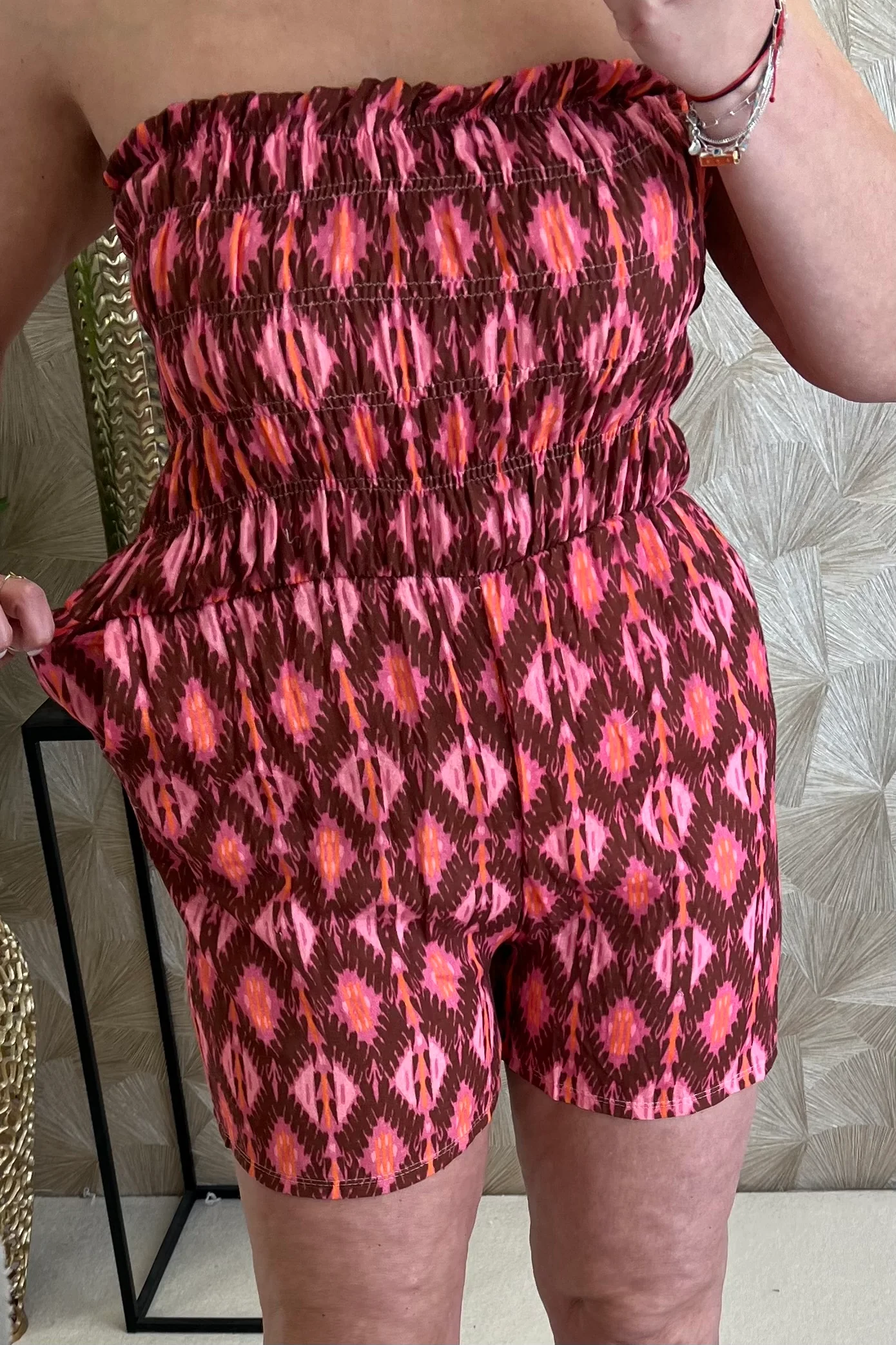 Strapless Summer Bohemian Jumpsuit - Bordeaux/Pink - Image 5