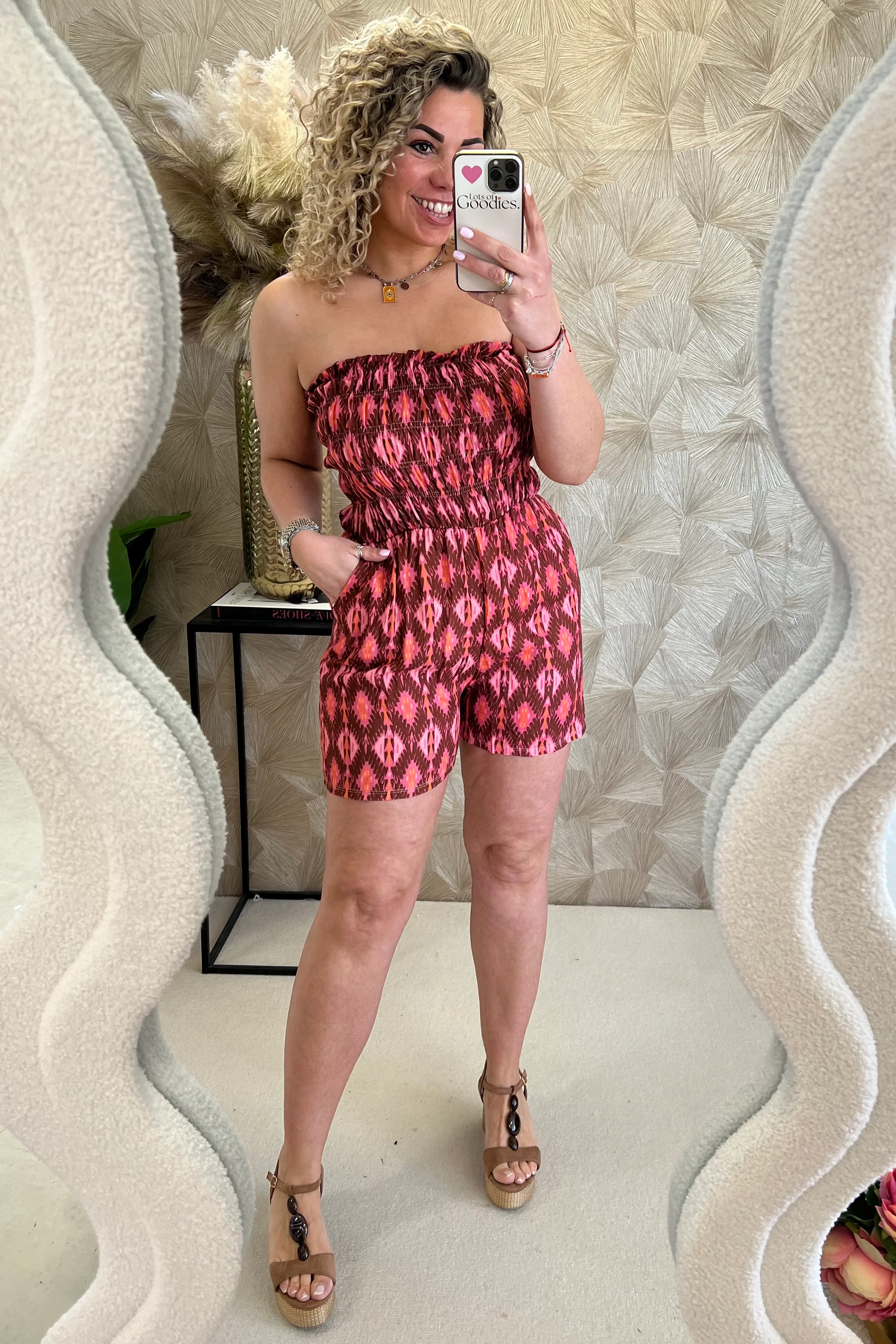 Strapless Summer Bohemian Jumpsuit - Bordeaux/Pink - Image 7