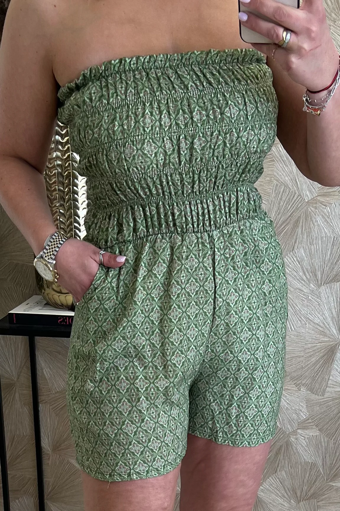 Strapless Summer Diamond Jumpsuit - Armygreen - Image 7