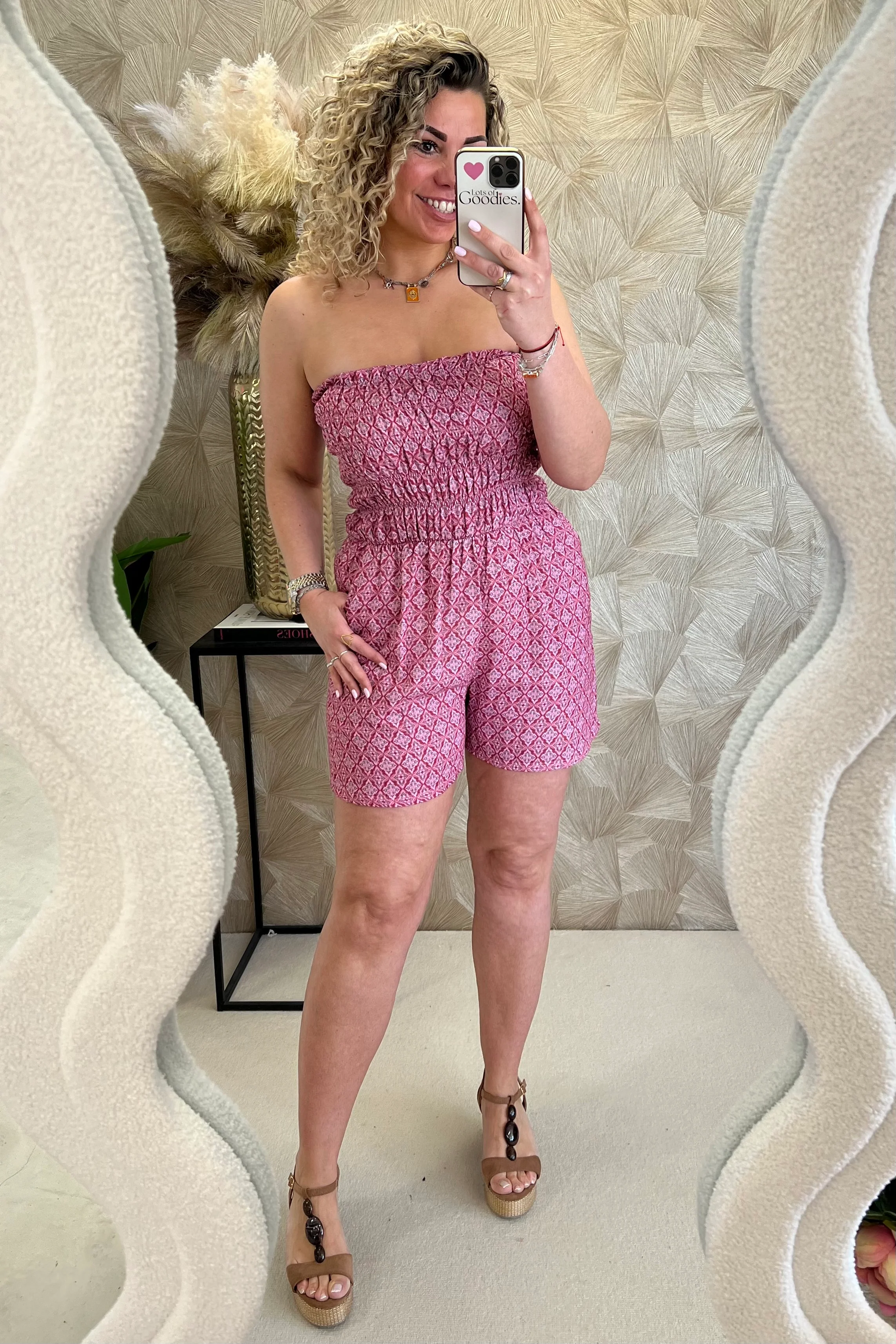 Strapless Summer Diamond Jumpsuit - Old Pink