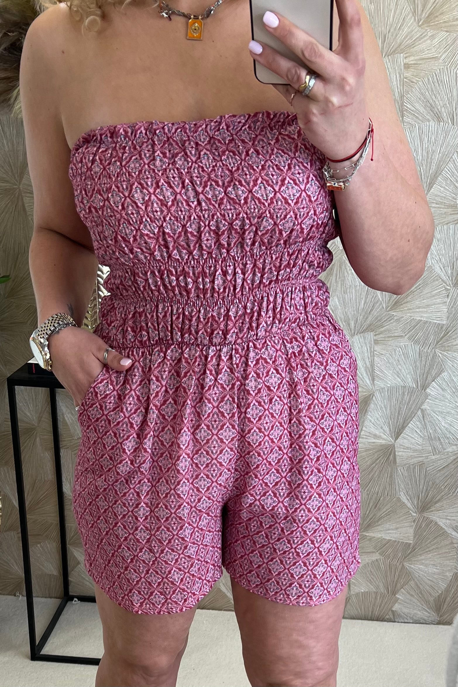 Strapless Summer Diamond Jumpsuit - Old Pink - Image 2