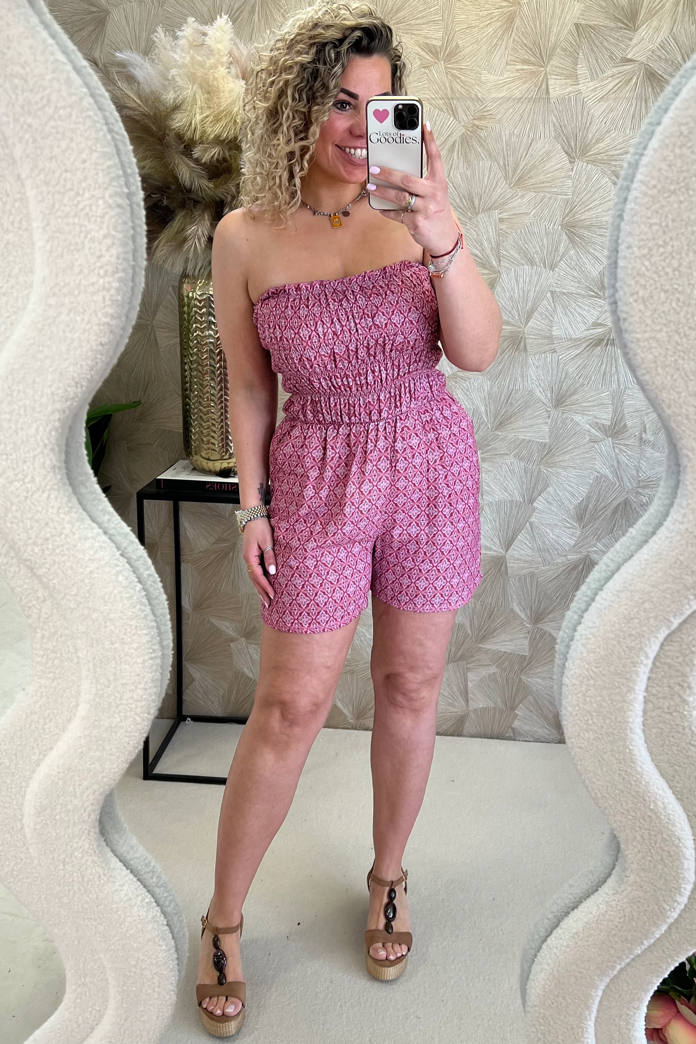 Strapless Summer Diamond Jumpsuit - Old Pink - Image 3