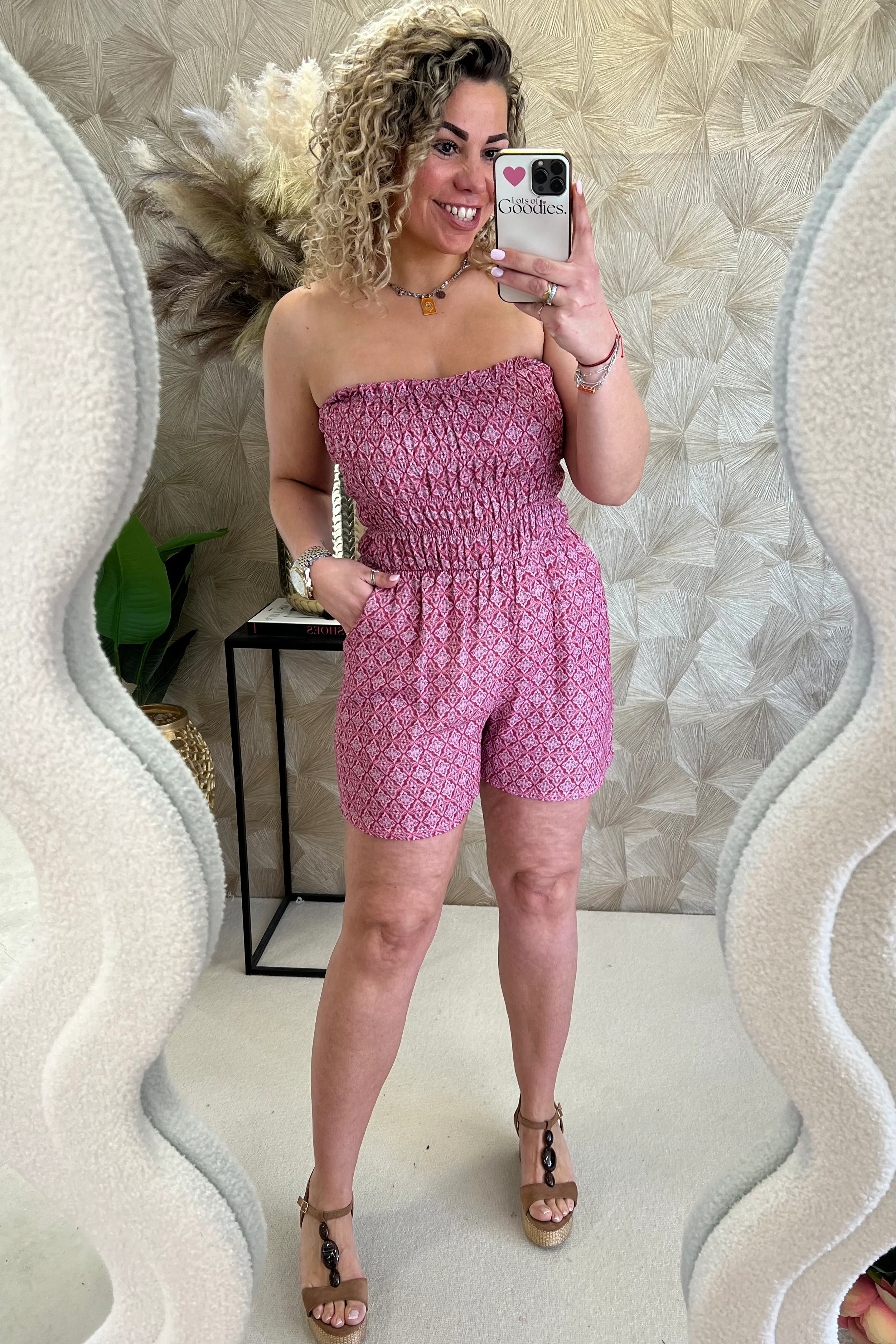 Strapless Summer Diamond Jumpsuit - Old Pink - Image 4