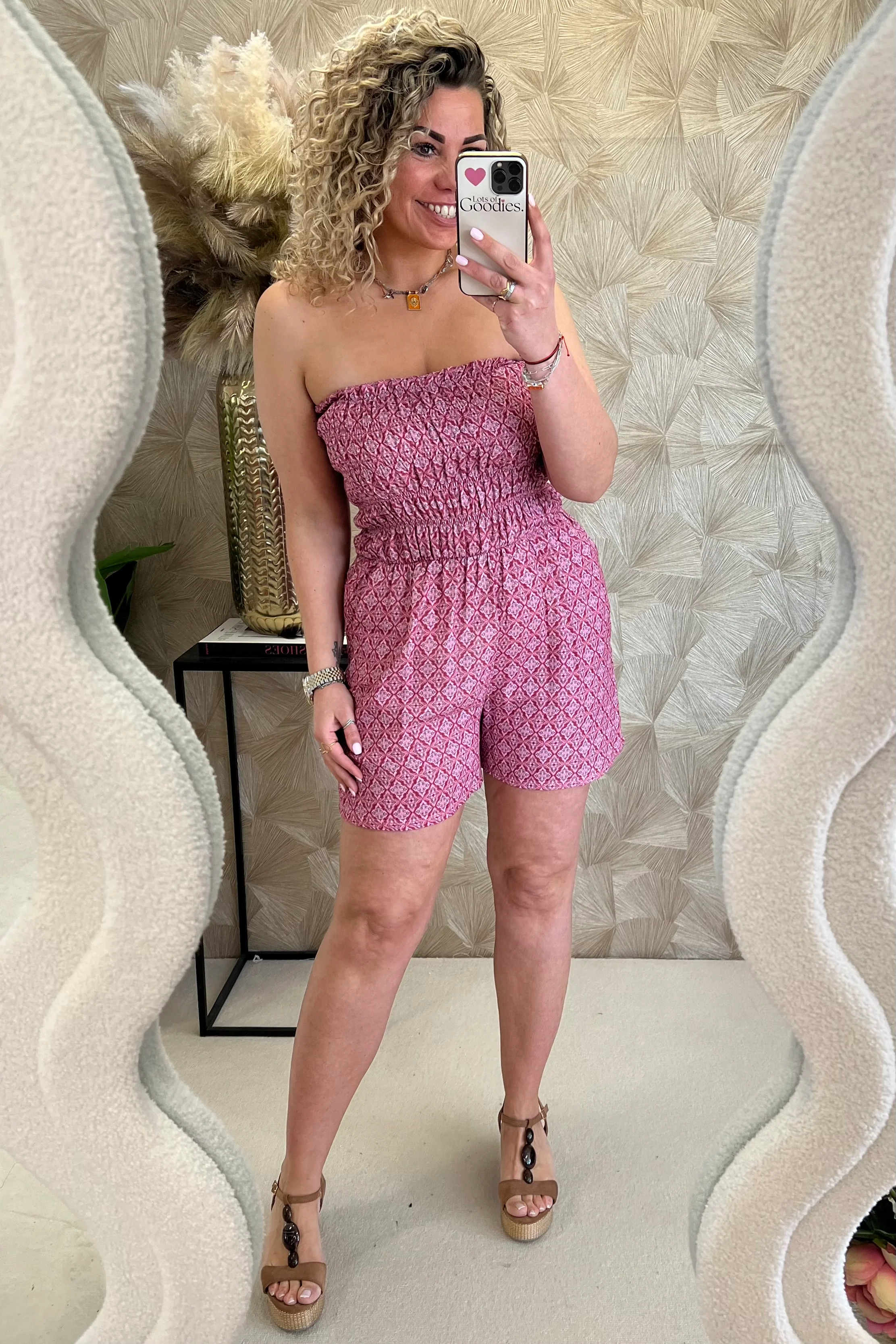 Strapless Summer Diamond Jumpsuit - Old Pink - Image 5