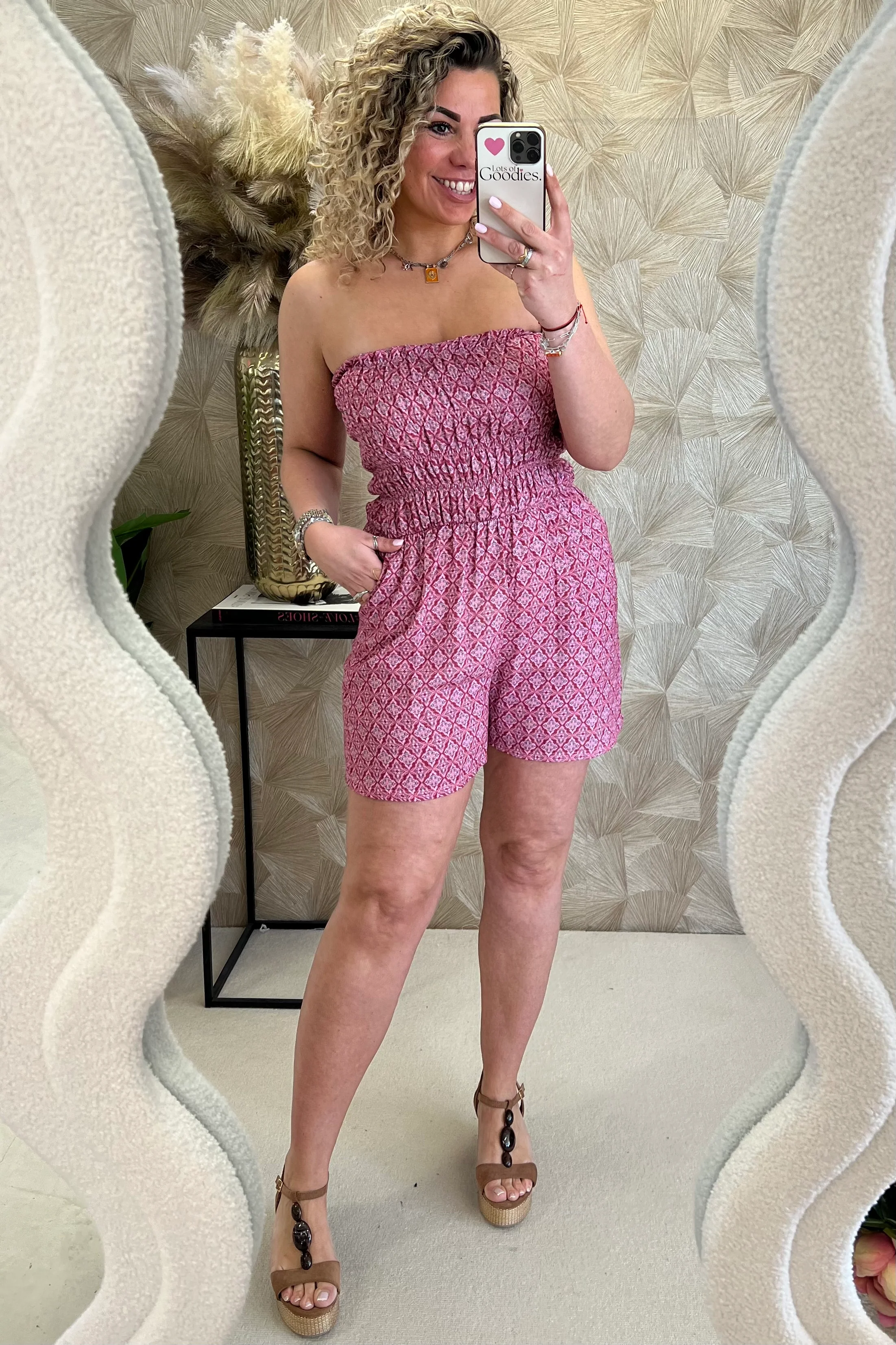 Strapless Summer Diamond Jumpsuit - Old Pink - Image 6