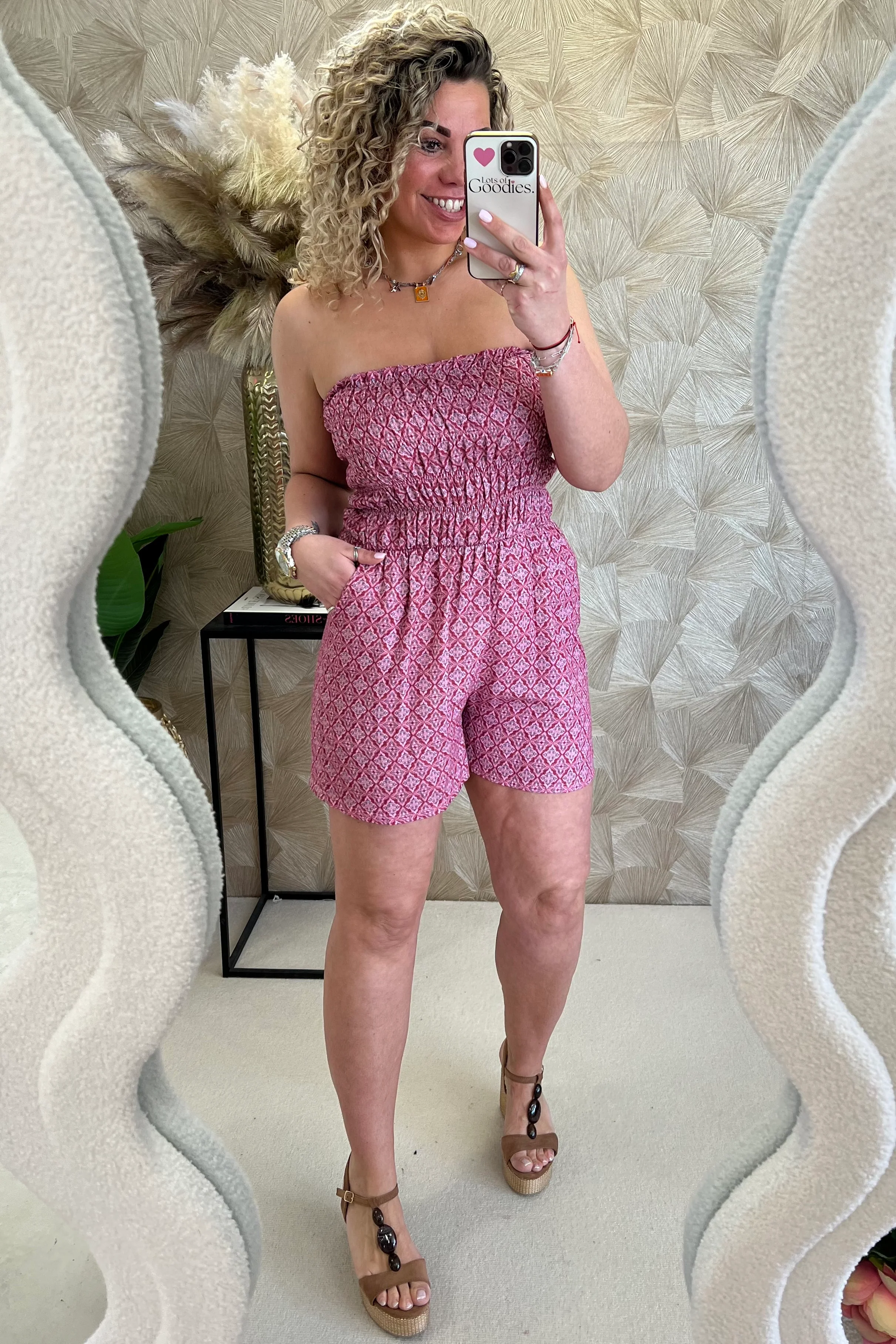 Strapless Summer Diamond Jumpsuit - Old Pink - Image 7