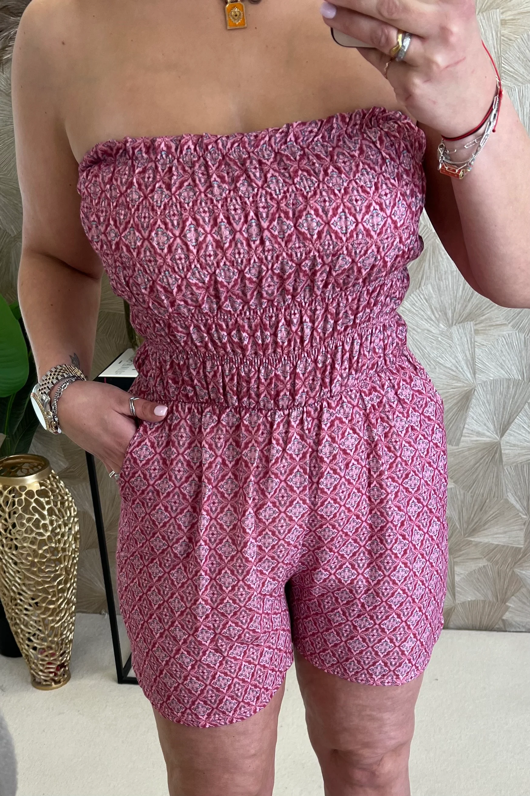 Strapless Summer Diamond Jumpsuit - Old Pink - Image 8