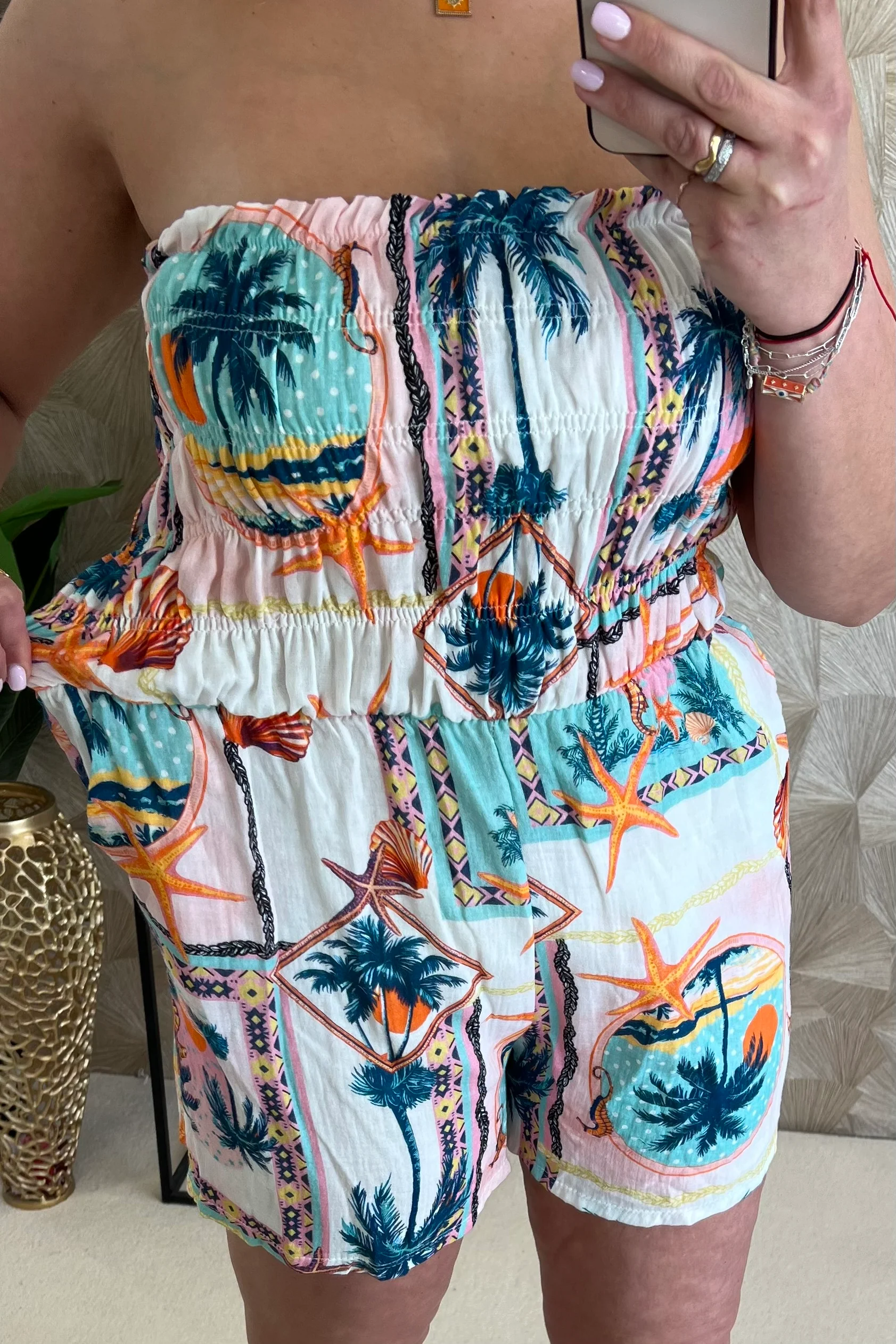 Strapless Summer Diamond Jumpsuit - Turquoise - Image 6