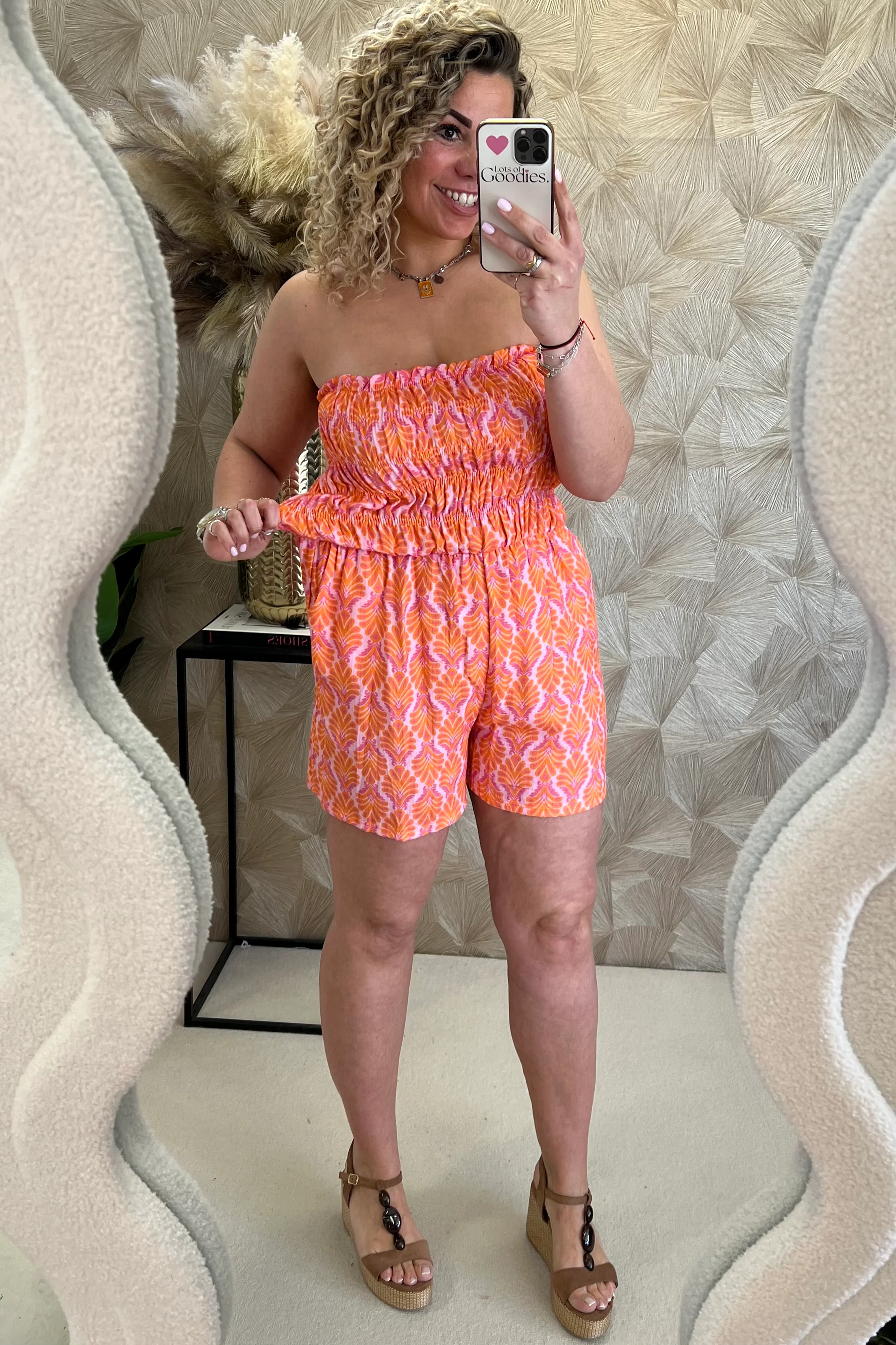 Strapless Summer Fountain Jumpsuit - Orange/Pink - Image 2