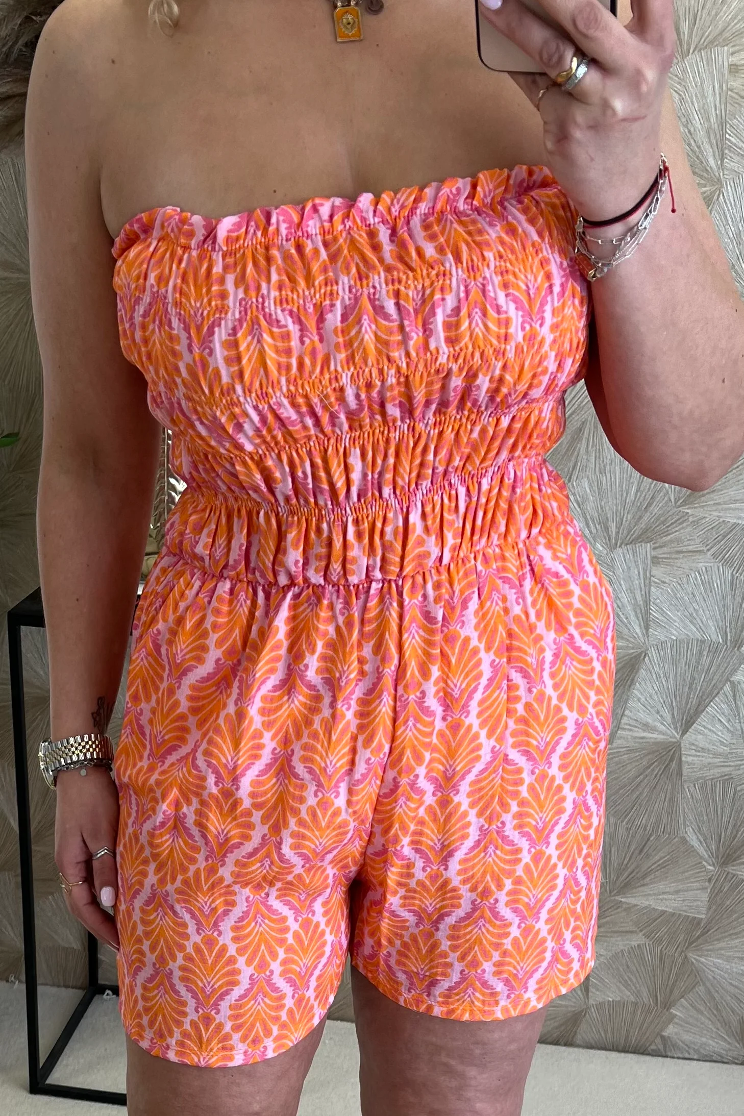 Strapless Summer Fountain Jumpsuit - Orange/Pink - Image 3