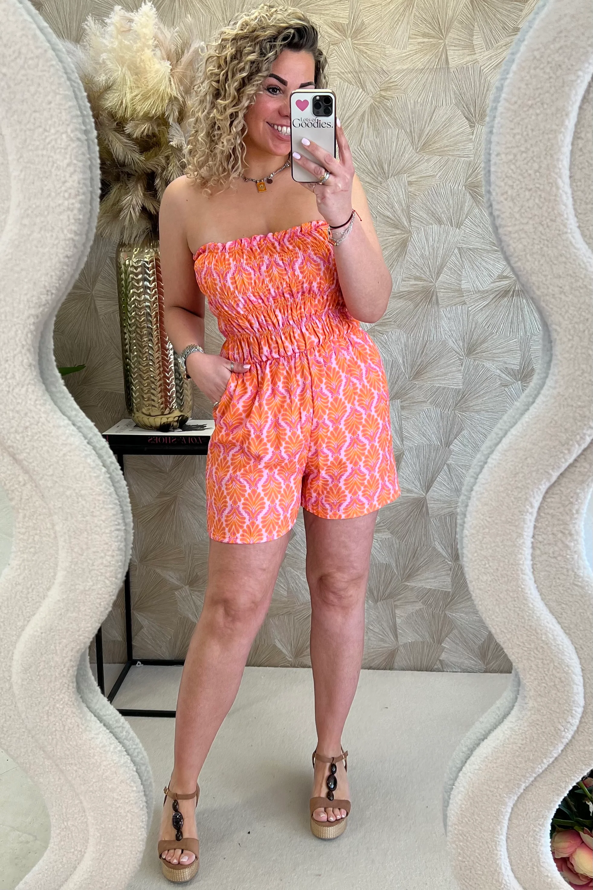 Strapless Summer Fountain Jumpsuit - Orange/Pink - Image 4