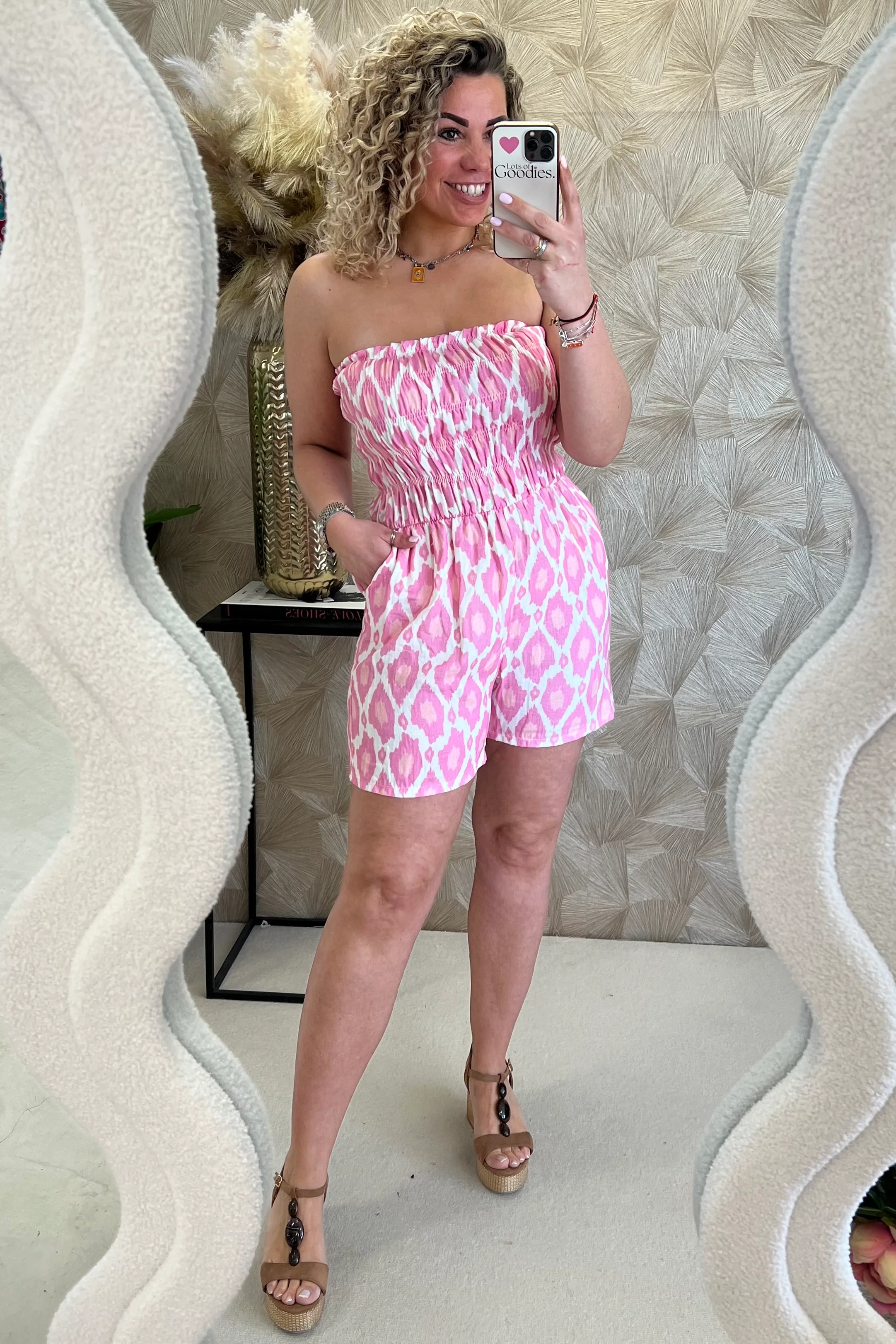 Strapless Summer Spots Jumpsuit - Pink/White - Image 3