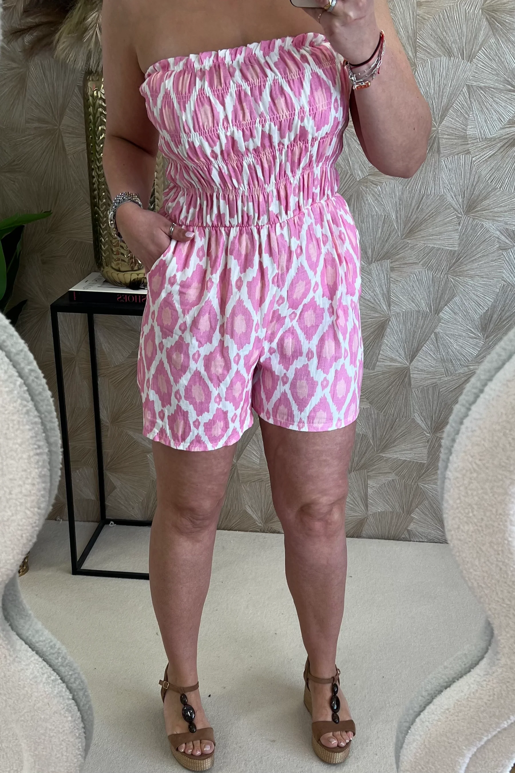Strapless Summer Spots Jumpsuit - Pink/White - Image 6